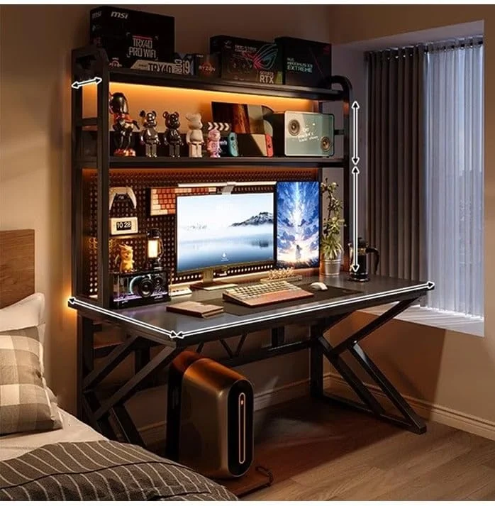 میز کامپیوتر با قفسه برای بهره وری سازمان یافته، قاب مشکی با صفحه سوراخ دار، ارتفاع معمولی 170 سانتی متر، عرض 60 سانتی متر، طول 120 سانتی متر میز کامپیوتر با قفسه برای بهره وری سازمان یافته، قاب مشکی با صفحه سوراخ دار، ارتفاع معمولی 170 سانتی متر، عرض 60 سانتی متر، طول 120 سانتی متر