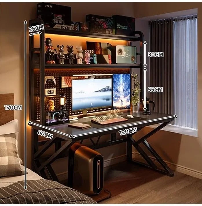 میز کامپیوتر با قفسه برای بهره وری سازمان یافته، قاب مشکی با صفحه سوراخ دار، ارتفاع معمولی 170 سانتی متر، عرض 60 سانتی متر، طول 120 سانتی متر میز کامپیوتر با قفسه برای بهره وری سازمان یافته، قاب مشکی با صفحه سوراخ دار، ارتفاع معمولی 170 سانتی متر، عرض 60 سانتی متر، طول 120 سانتی متر