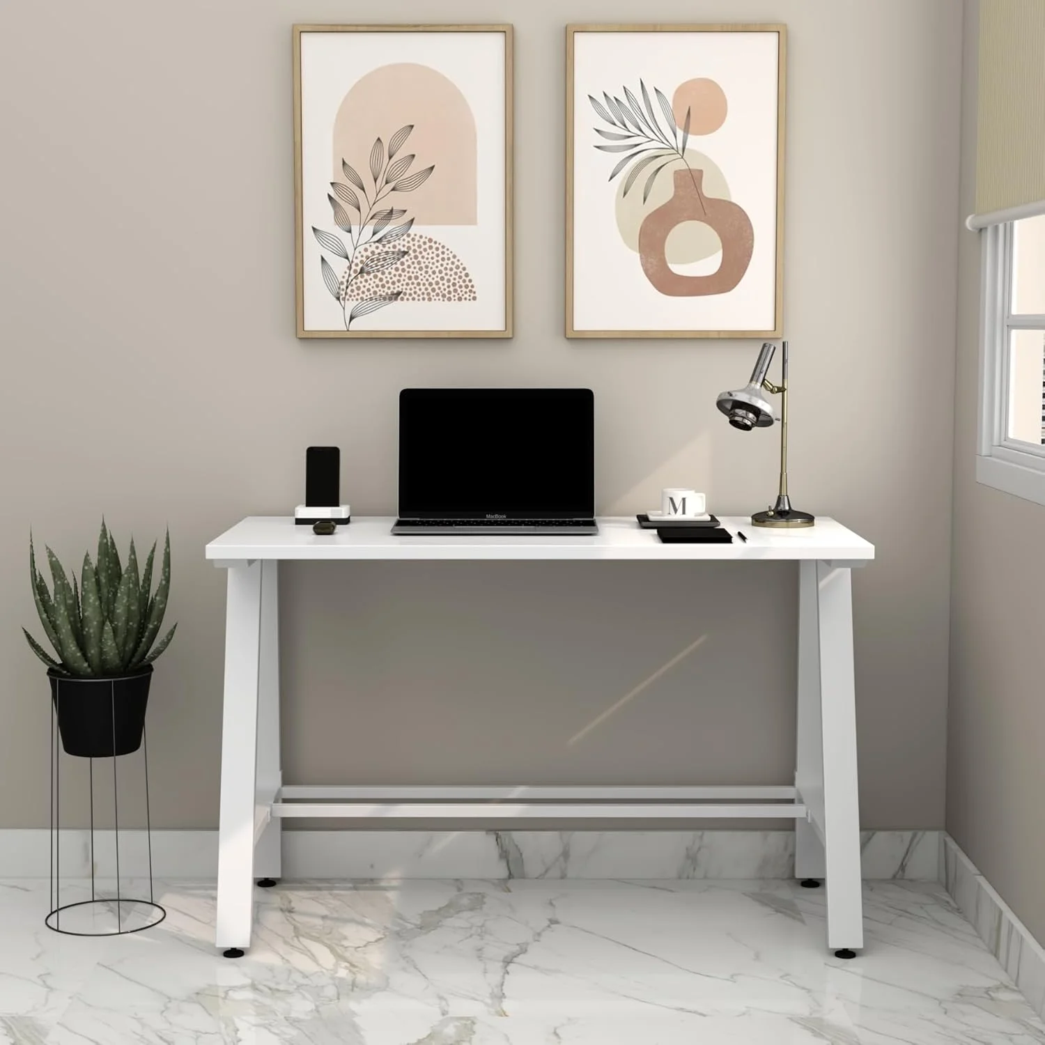 میز کامپیوتر مستحکم، میز تحریر بزرگ و مدرن برای دفتر کار خانگی با پایه های بسیار قوی (صفحه سفید و پایه های سفید) میز کامپیوتر مستحکم، میز تحریر بزرگ و مدرن برای دفتر کار خانگی با پایه های بسیار قوی (صفحه سفید و پایه های سفید)