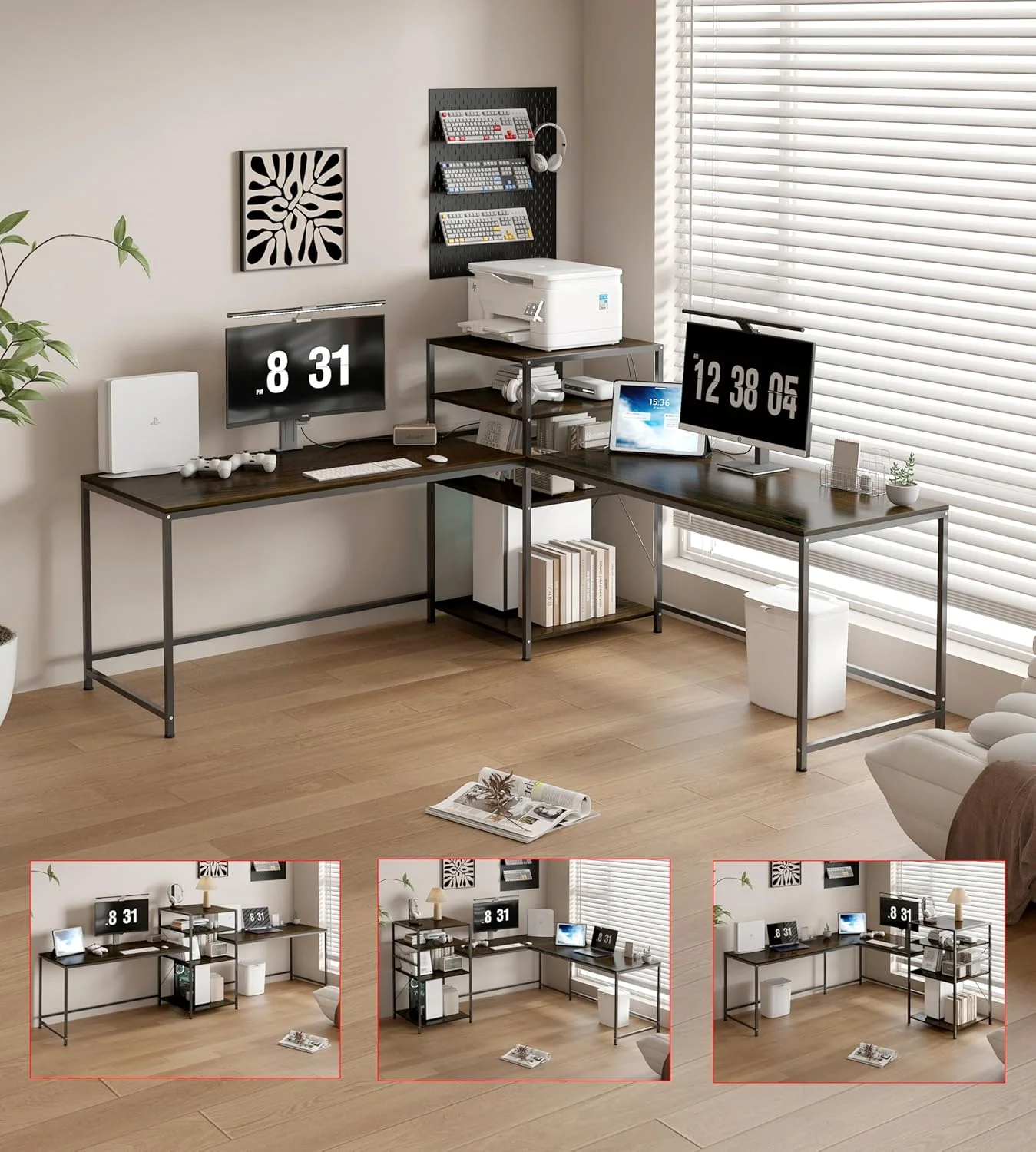 میز کامپیوتر، میز مطالعه ال شکل با قفسه کتاب برگشت پذیر برای کودکان و بزرگسالان، میز کار بزرگ اداری خانگی، میز بزرگ بازی برای 2 نفر (مشکی) میز کامپیوتر، میز مطالعه ال شکل با قفسه کتاب برگشت پذیر برای کودکان و بزرگسالان، میز کار بزرگ اداری خانگی، میز بزرگ بازی برای 2 نفر (مشکی)