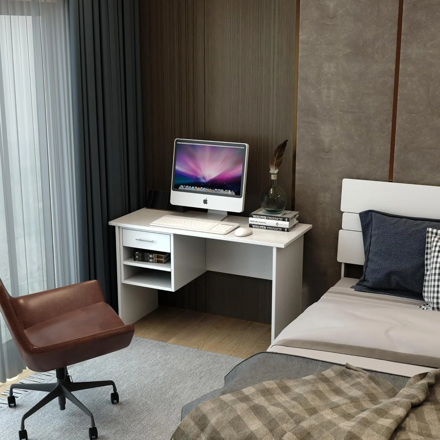 میز کامپیوتر چوبی محکم با ۱ کشو و ۲ قفسه ذخیره سازی | ایستگاه کاری مدرن اداری با فضای پا | میز مطالعه بادوام برای خانه، اتاق نشیمن و دفتر کار (سفید، ۶۰D x ۱۲۰W x ۷۵H CM) - وضعیت KD میز کامپیوتر چوبی محکم با ۱ کشو و ۲ قفسه ذخیره سازی | ایستگاه کاری مدرن اداری با فضای پا | میز مطالعه بادوام برای خانه، اتاق نشیمن و دفتر کار (سفید، ۶۰D x ۱۲۰W x ۷۵H CM) - وضعیت KD