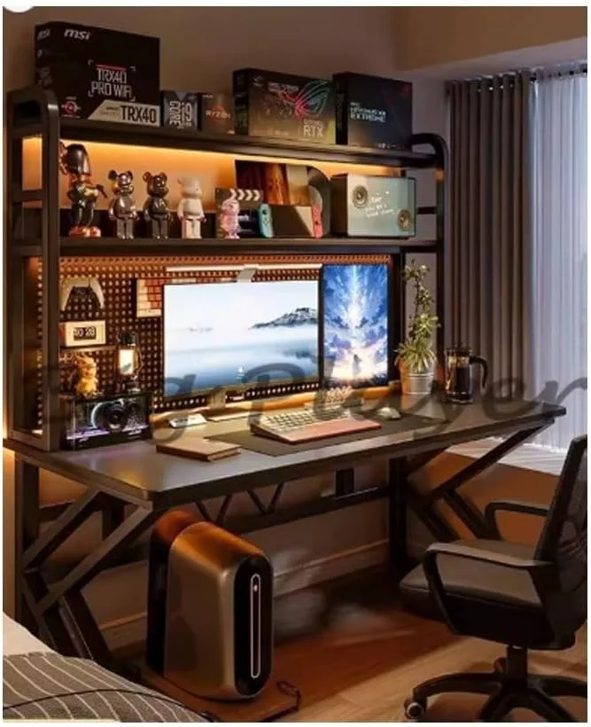 میز کامپیوتر با قفسه برای بهره وری سازمان یافته، قاب مشکی با صفحه سوراخ دار، ارتفاع معمولی 170 سانتی متر، عرض 60 سانتی متر، طول 120 سانتی متر میز کامپیوتر با قفسه برای بهره وری سازمان یافته، قاب مشکی با صفحه سوراخ دار، ارتفاع معمولی 170 سانتی متر، عرض 60 سانتی متر، طول 120 سانتی متر