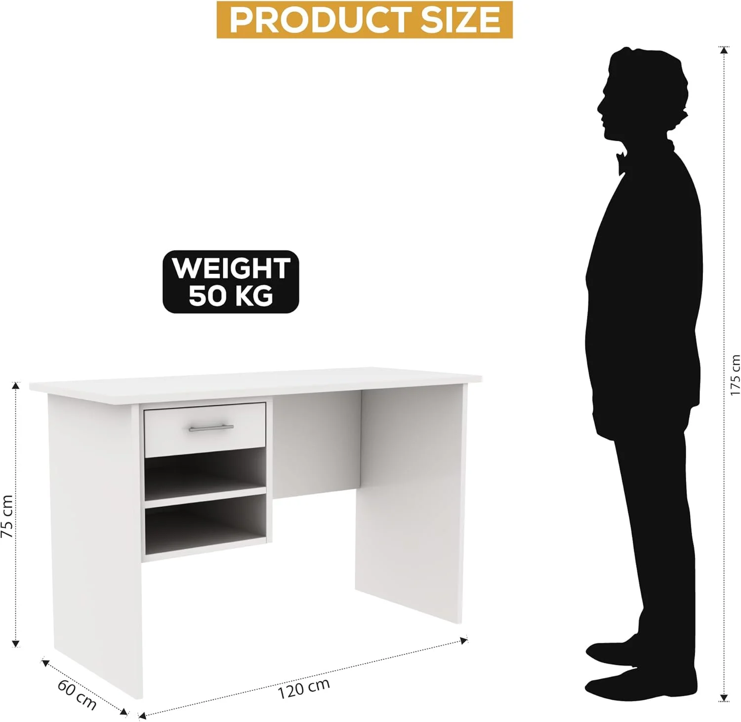 میز کامپیوتر چوبی محکم با ۱ کشو و ۲ قفسه ذخیره سازی | ایستگاه کاری مدرن اداری با فضای پا | میز مطالعه بادوام برای خانه، اتاق نشیمن و دفتر کار (سفید، ۶۰D x ۱۲۰W x ۷۵H CM) - وضعیت KD میز کامپیوتر چوبی محکم با ۱ کشو و ۲ قفسه ذخیره سازی | ایستگاه کاری مدرن اداری با فضای پا | میز مطالعه بادوام برای خانه، اتاق نشیمن و دفتر کار (سفید، ۶۰D x ۱۲۰W x ۷۵H CM) - وضعیت KD