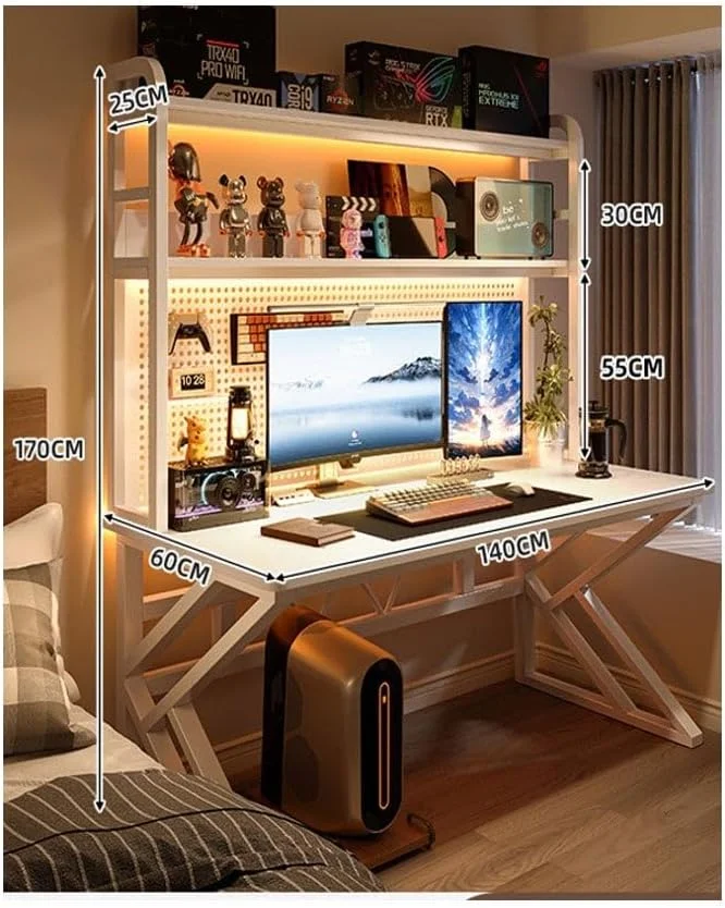 میز کامپیوتر با قفسه برای بهره وری سازمان یافته، قاب سفید با صفحه سوراخ دار، ارتفاع معمولی 170 سانتی متر، عرض 60 سانتی متر، طول 140 سانتی متر میز کامپیوتر با قفسه برای بهره وری سازمان یافته، قاب سفید با صفحه سوراخ دار، ارتفاع معمولی 170 سانتی متر، عرض 60 سانتی متر، طول 140 سانتی متر