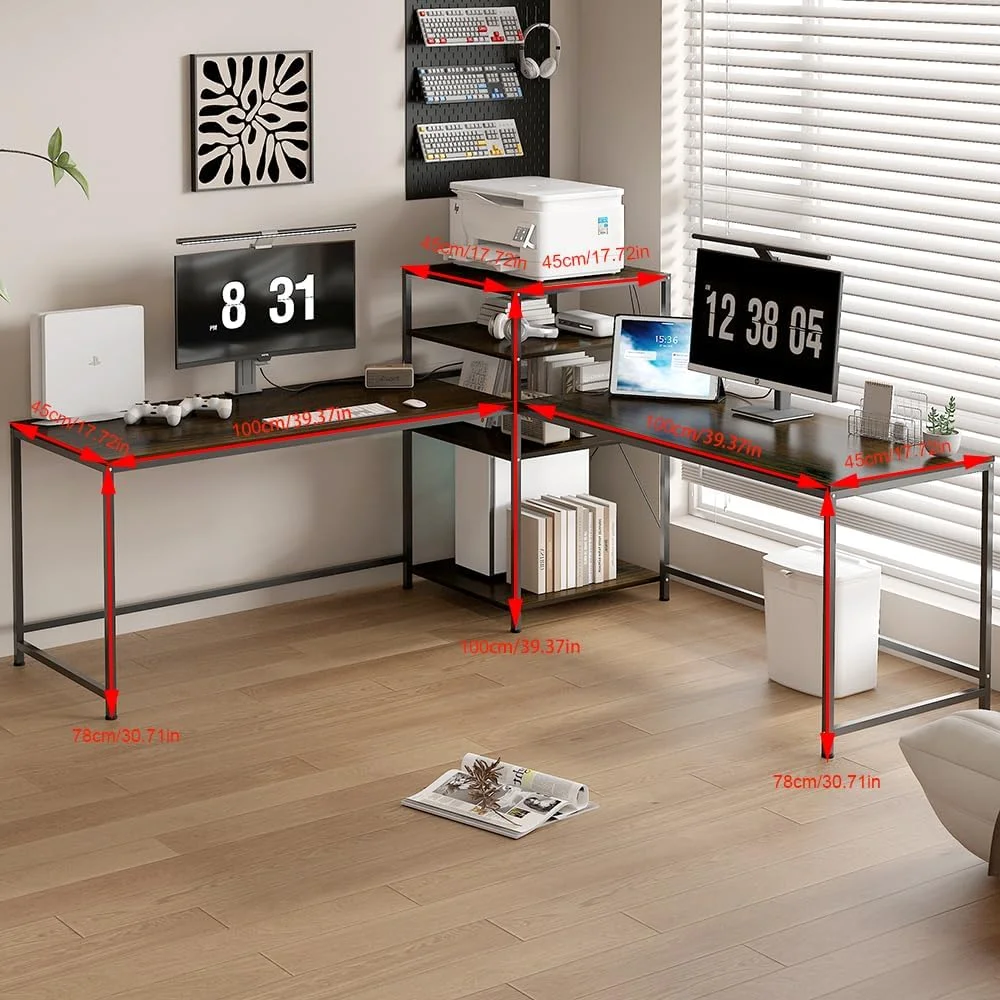 میز کامپیوتر، میز مطالعه ال شکل با قفسه کتاب برگشت پذیر برای کودکان و بزرگسالان، میز کار بزرگ اداری خانگی، میز بزرگ بازی برای 2 نفر (مشکی) میز کامپیوتر، میز مطالعه ال شکل با قفسه کتاب برگشت پذیر برای کودکان و بزرگسالان، میز کار بزرگ اداری خانگی، میز بزرگ بازی برای 2 نفر (مشکی)