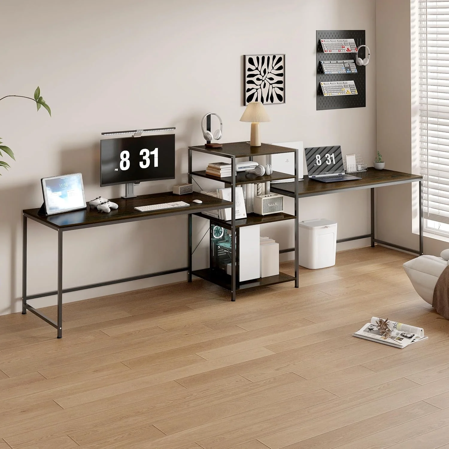 میز کامپیوتر، میز مطالعه ال شکل با قفسه کتاب برگشت پذیر برای کودکان و بزرگسالان، میز کار بزرگ اداری خانگی، میز بزرگ بازی برای 2 نفر (مشکی) میز کامپیوتر، میز مطالعه ال شکل با قفسه کتاب برگشت پذیر برای کودکان و بزرگسالان، میز کار بزرگ اداری خانگی، میز بزرگ بازی برای 2 نفر (مشکی)