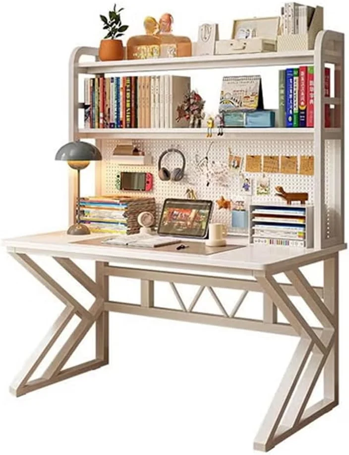 میز کامپیوتر با قفسه برای بهره وری سازمان یافته، قاب سفید با صفحه سوراخ دار، ارتفاع معمولی 170 سانتی متر، عرض 60 سانتی متر، طول 80 سانتی متر