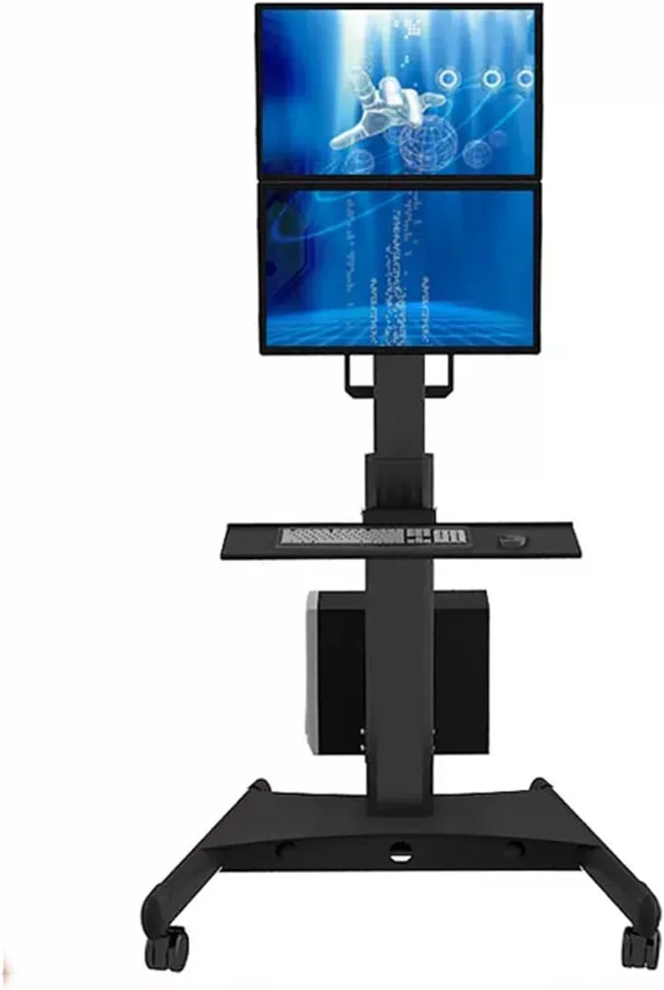 میز کامپیوتر چرخ دار، میز کار متحرک با پایه مانیتور، سینی کیبورد کامل، نگهدارنده CPU قابل تنظیم شناور، میز کامپیوتر ایستاده