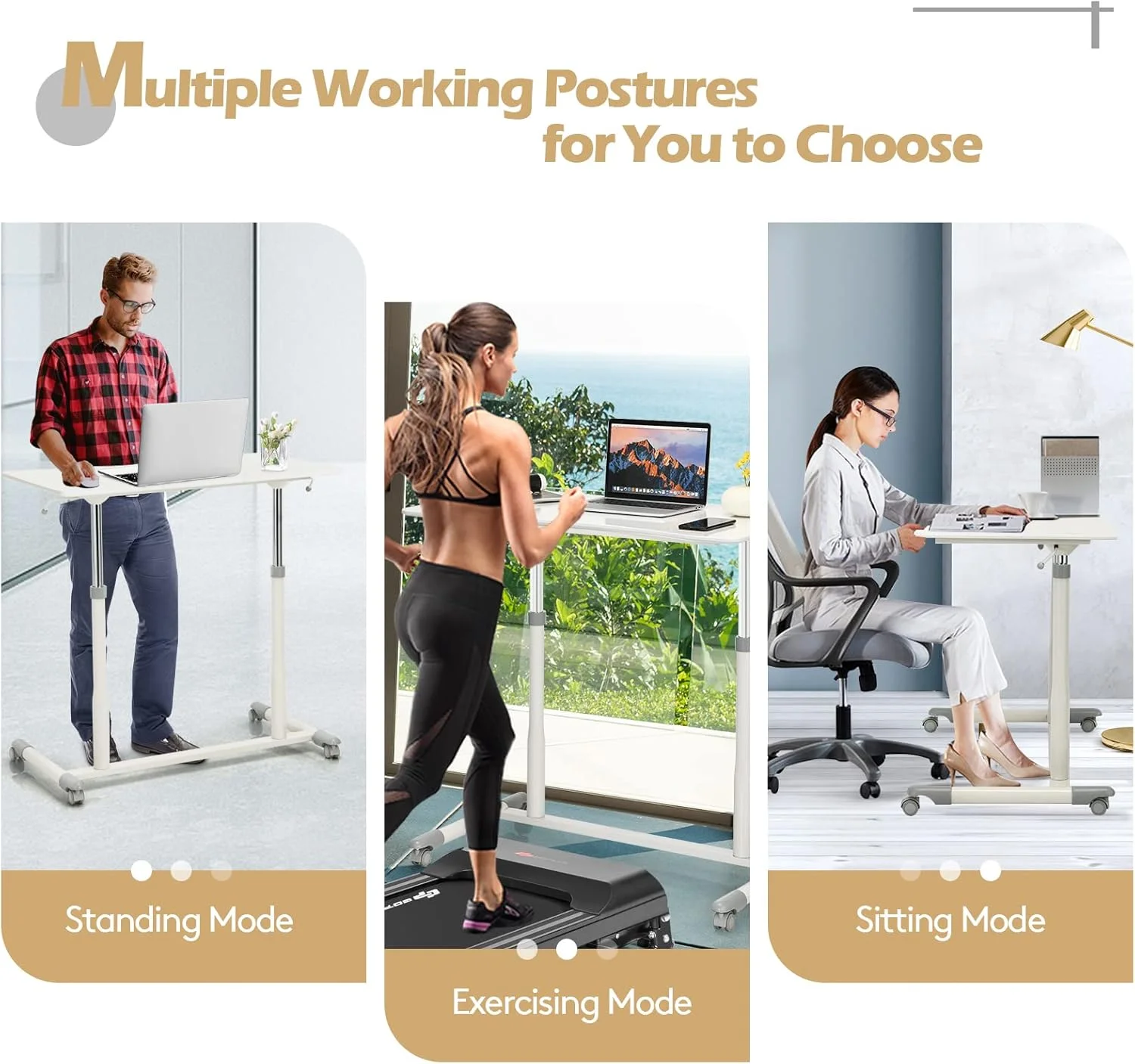 میز ایستاده قابل تنظیم ارتفاع COSTWAY، میز کامپیوتر پنوماتیک جمع و جور با چرخ های قفل شونده، میز لپ تاپ ارگونومیک چرخ دار با فریم فولادی برای دفتر کار خانگی (سفید) میز ایستاده قابل تنظیم ارتفاع COSTWAY، میز کامپیوتر پنوماتیک جمع و جور با چرخ های قفل شونده، میز لپ تاپ ارگونومیک چرخ دار با فریم فولادی برای دفتر کار خانگی (سفید)