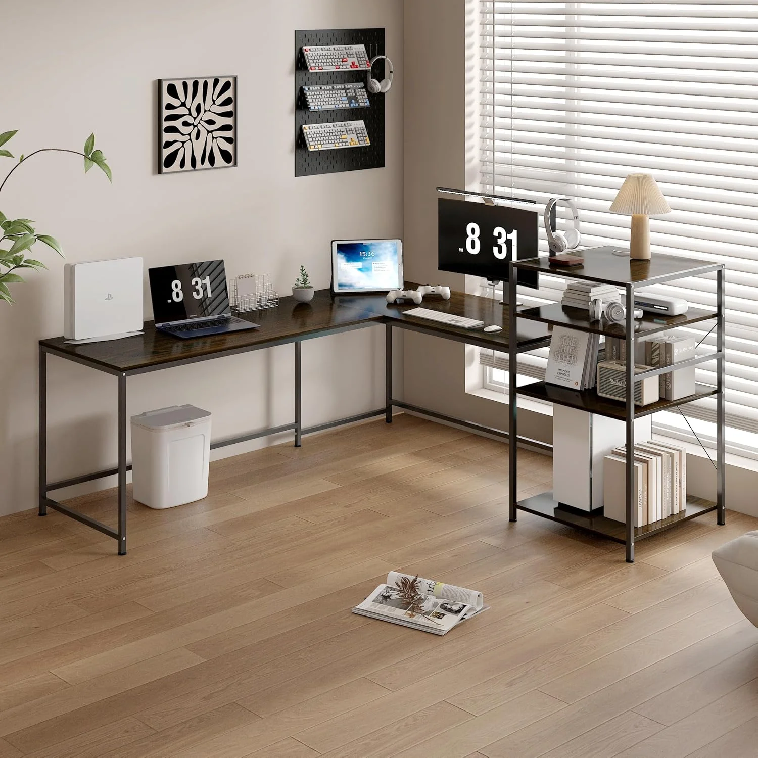 میز کامپیوتر، میز مطالعه ال شکل با قفسه کتاب برگشت پذیر برای کودکان و بزرگسالان، میز کار بزرگ اداری خانگی، میز بزرگ بازی برای 2 نفر (مشکی) میز کامپیوتر، میز مطالعه ال شکل با قفسه کتاب برگشت پذیر برای کودکان و بزرگسالان، میز کار بزرگ اداری خانگی، میز بزرگ بازی برای 2 نفر (مشکی)