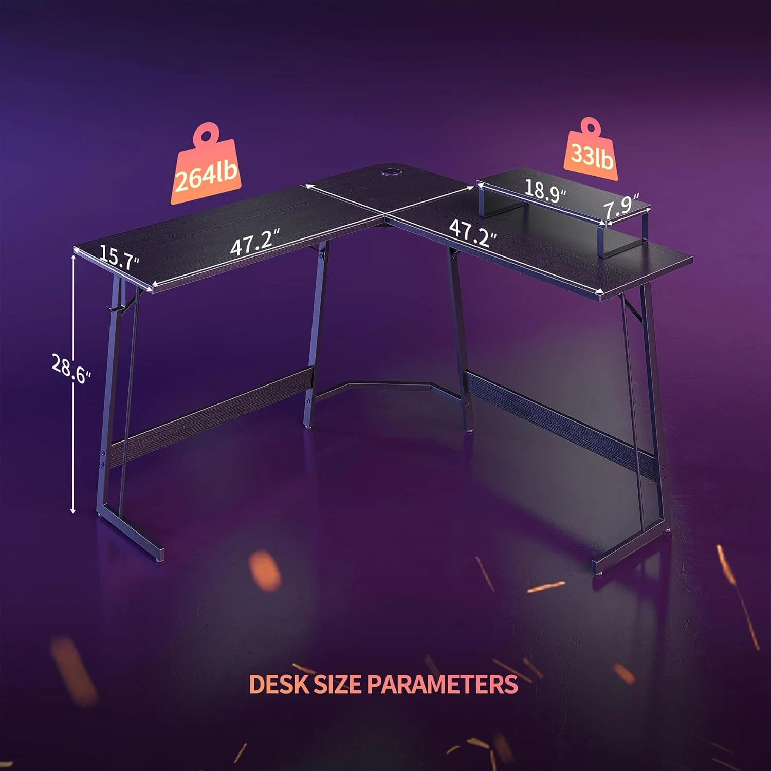 میز گیمینگ ال شکل CubiCubi، میز کامپیوتر 47 اینچی با پایه مانیتور، میز گوشه ای برای دفتر کار خانگی، میز کار محکم، مشکی میز گیمینگ ال شکل CubiCubi، میز کامپیوتر 47 اینچی با پایه مانیتور، میز گوشه ای برای دفتر کار خانگی، میز کار محکم، مشکی