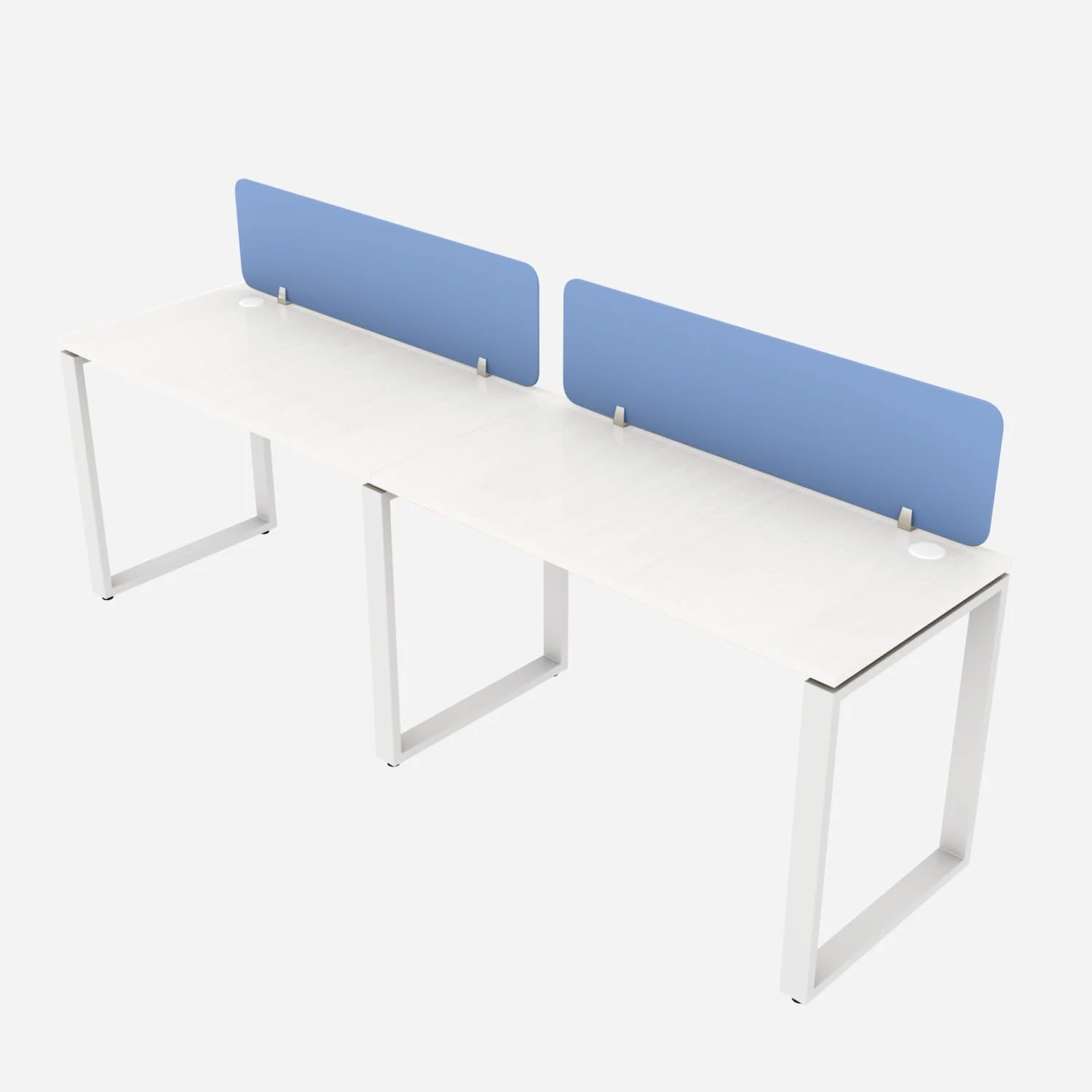 ایستگاه کاری دو نفره با نگهدارنده پارتیشن | میز کامپیوتر فلزی با رویه چوبی و قاب فولادی | میز کار برای دفتر و مدرسه (سفید، 60D x 240W x 75H CM) - بسته بندی شده