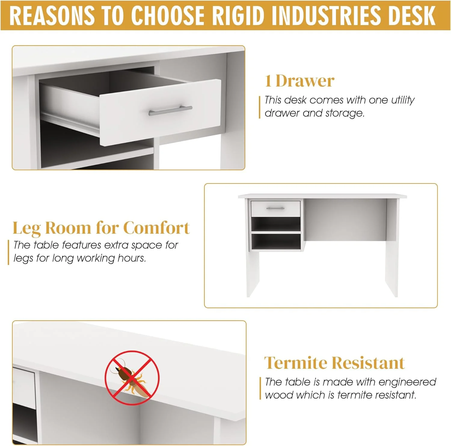 میز کامپیوتر چوبی محکم با ۱ کشو و ۲ قفسه ذخیره سازی | ایستگاه کاری مدرن اداری با فضای پا | میز مطالعه بادوام برای خانه، اتاق نشیمن و دفتر کار (سفید، ۶۰D x ۱۲۰W x ۷۵H CM) - وضعیت KD میز کامپیوتر چوبی محکم با ۱ کشو و ۲ قفسه ذخیره سازی | ایستگاه کاری مدرن اداری با فضای پا | میز مطالعه بادوام برای خانه، اتاق نشیمن و دفتر کار (سفید، ۶۰D x ۱۲۰W x ۷۵H CM) - وضعیت KD