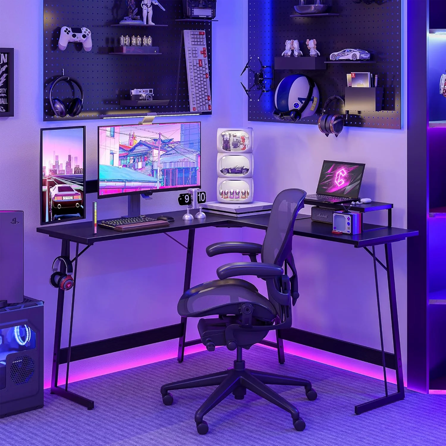 میز گیمینگ ال شکل CubiCubi، میز کامپیوتر 47 اینچی با پایه مانیتور، میز گوشه ای برای دفتر کار خانگی، میز کار محکم، مشکی میز گیمینگ ال شکل CubiCubi، میز کامپیوتر 47 اینچی با پایه مانیتور، میز گوشه ای برای دفتر کار خانگی، میز کار محکم، مشکی