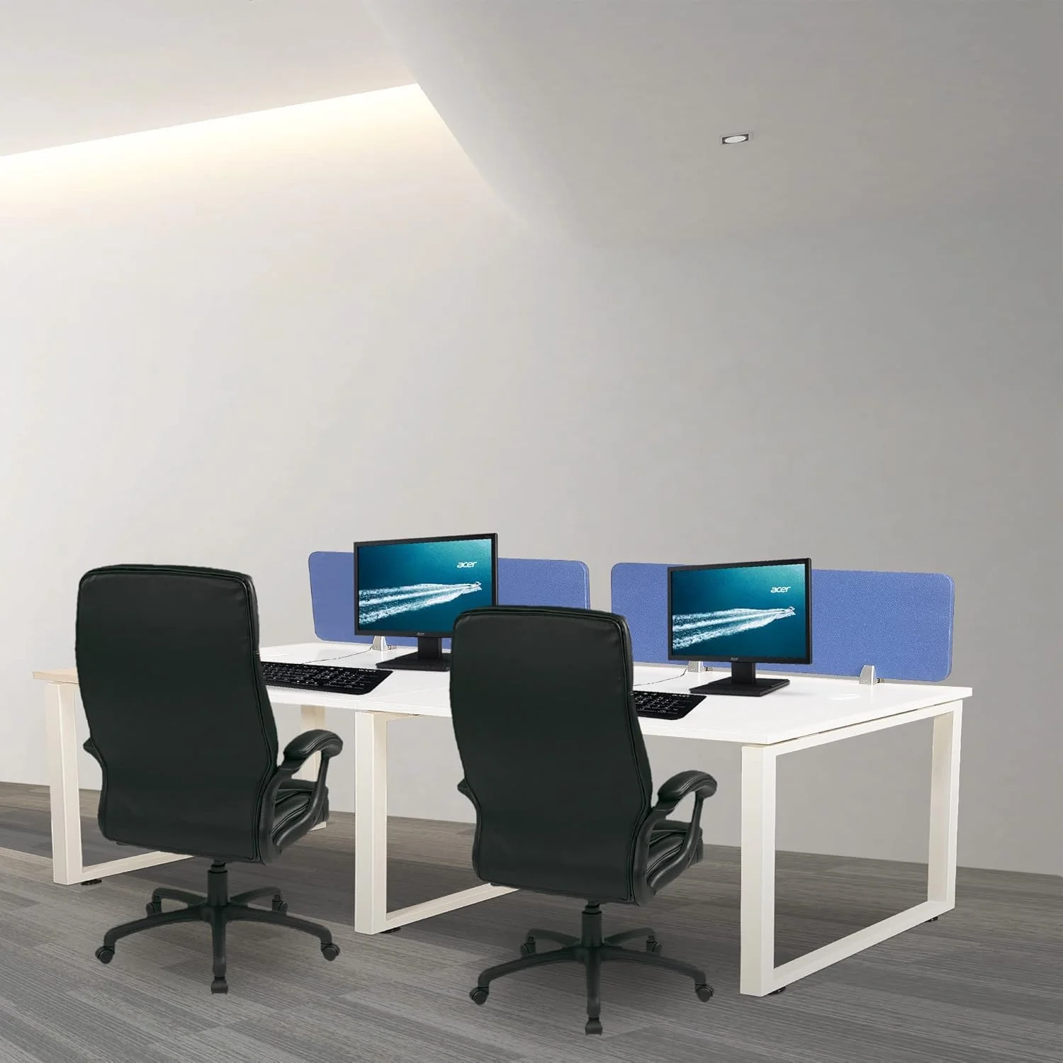 ایستگاه کاری دو نفره با نگهدارنده پارتیشن | میز کامپیوتر فلزی با رویه چوبی و قاب فولادی | میز کار برای دفتر و مدرسه (سفید، 60D x 240W x 75H CM) - بسته بندی شده