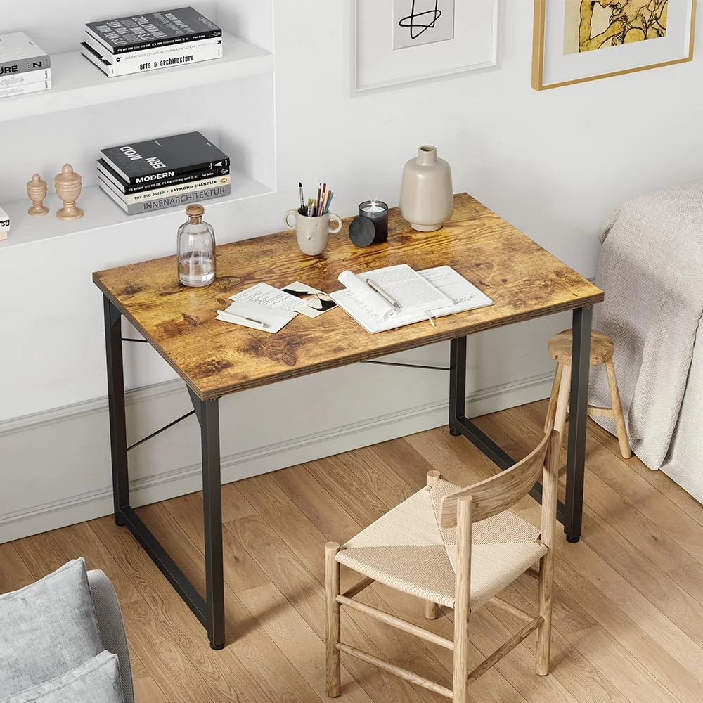 میز کامپیوتر CubiCubi، میز کوچک اداری خانگی 32 اینچی برای فضاهای کوچک، سبک ساده مدرن برای خانه، دفتر، مطالعه، نوشتن، قهوه ای تیره