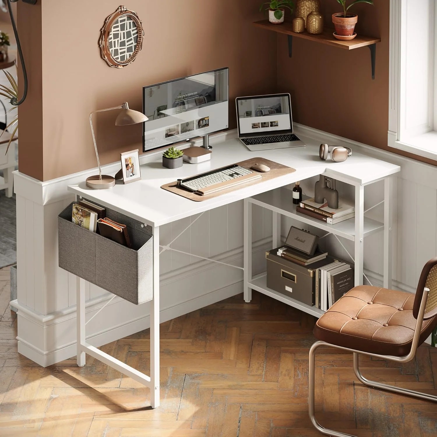 میز کامپیوتر کوچک ال شکل کیوبیکوبی ۴۰ اینچی با قفسههای ذخیرهسازی، میز تحریر و مطالعه گوشهای مناسب منزل و اداره، سفید میز کامپیوتر کوچک ال شکل کیوبیکوبی ۴۰ اینچی با قفسههای ذخیرهسازی، میز تحریر و مطالعه گوشهای مناسب منزل و اداره، سفید