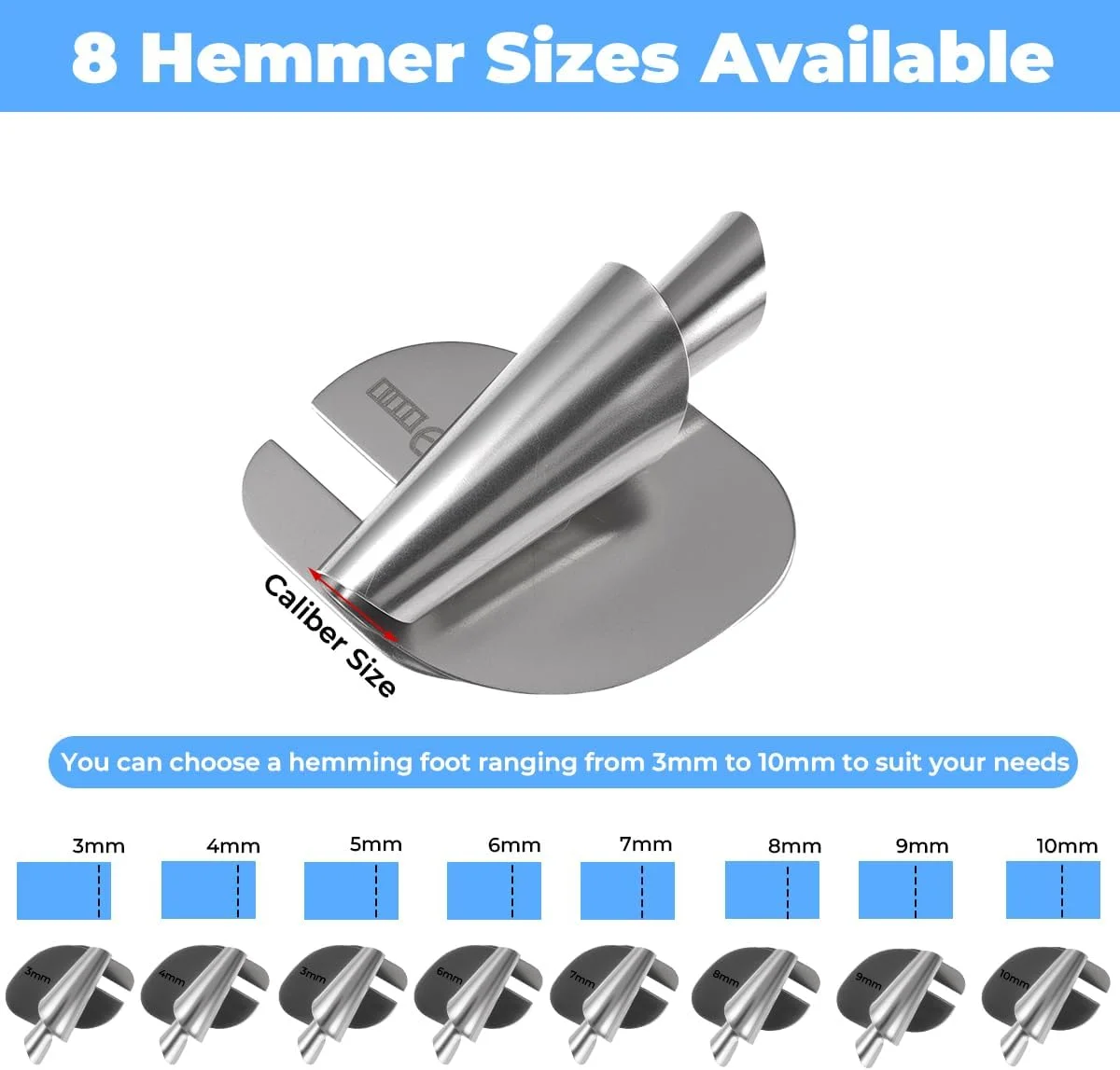 مجموعه ۸ عددی پایه دوخت لبه باریک برای چرخ خیاطی، سایز ۳ تا ۱۰ میلی متر، لوازم جانبی چرخ خیاطی، پایه دوخت لبه باریک برای لبه دوزی چرخ خیاطی، لوازم خیاطی