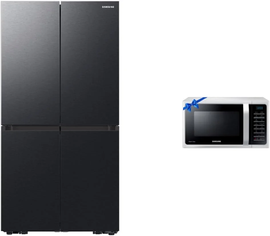 یخچال ساید بای ساید سامسونگ 650 لیتری با طراحی درب فرانسوی و Beverage Center™ + مایکروویو گریل و کانوکشن 28 لیتری سامسونگ با پخت سالم [بسته]