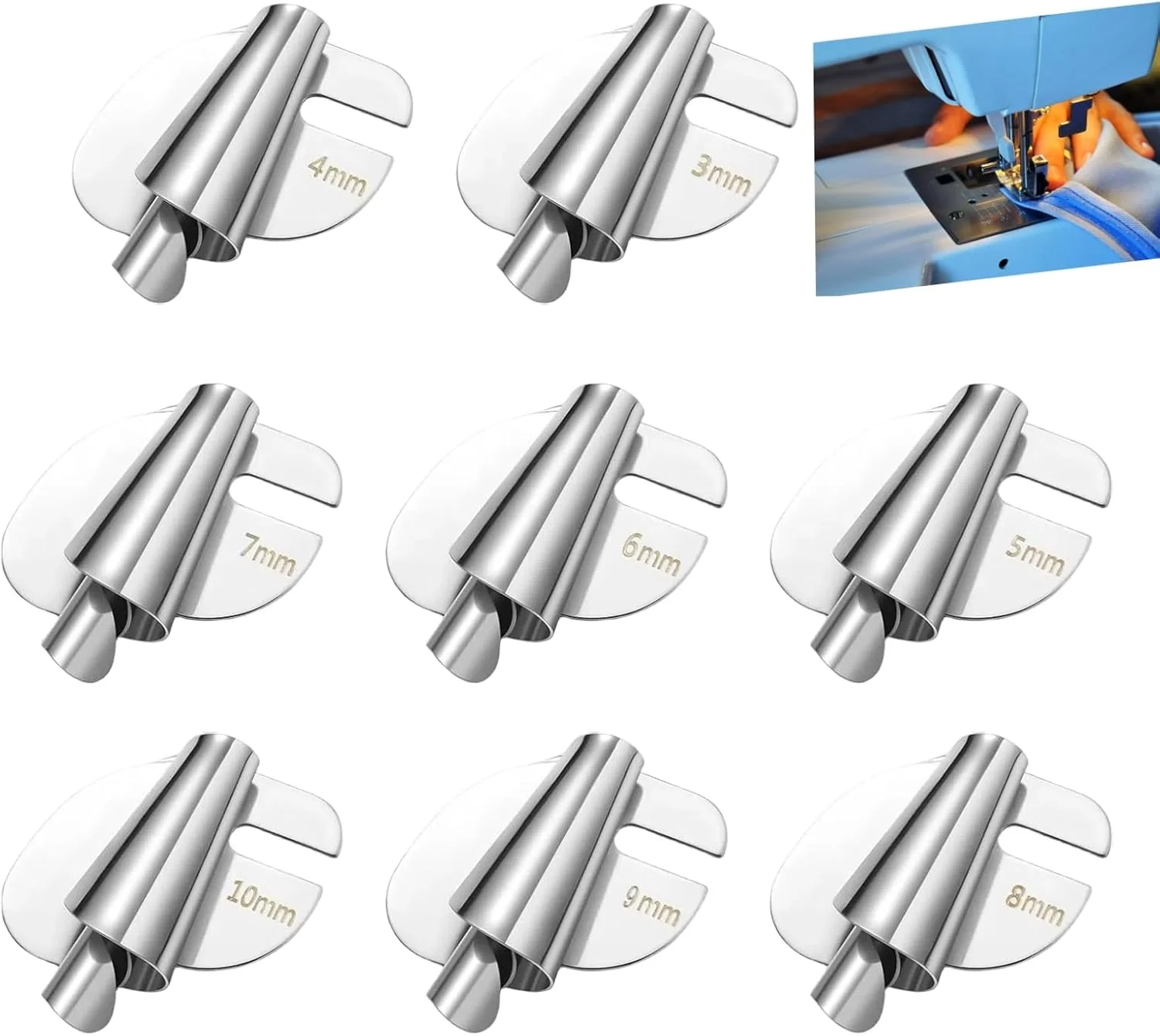 مجموعه پایه های لب تو (Hemmer Foot) چرخ خیاطی یونیورسال Sappiedear - 3 تا 10 میلی متر - پایه فشارنده لبه تو پهن، مناسب چرخ خیاطی های خانگی، صنعتی و دارای اسکرول خمیده (8 عددی - میکس)