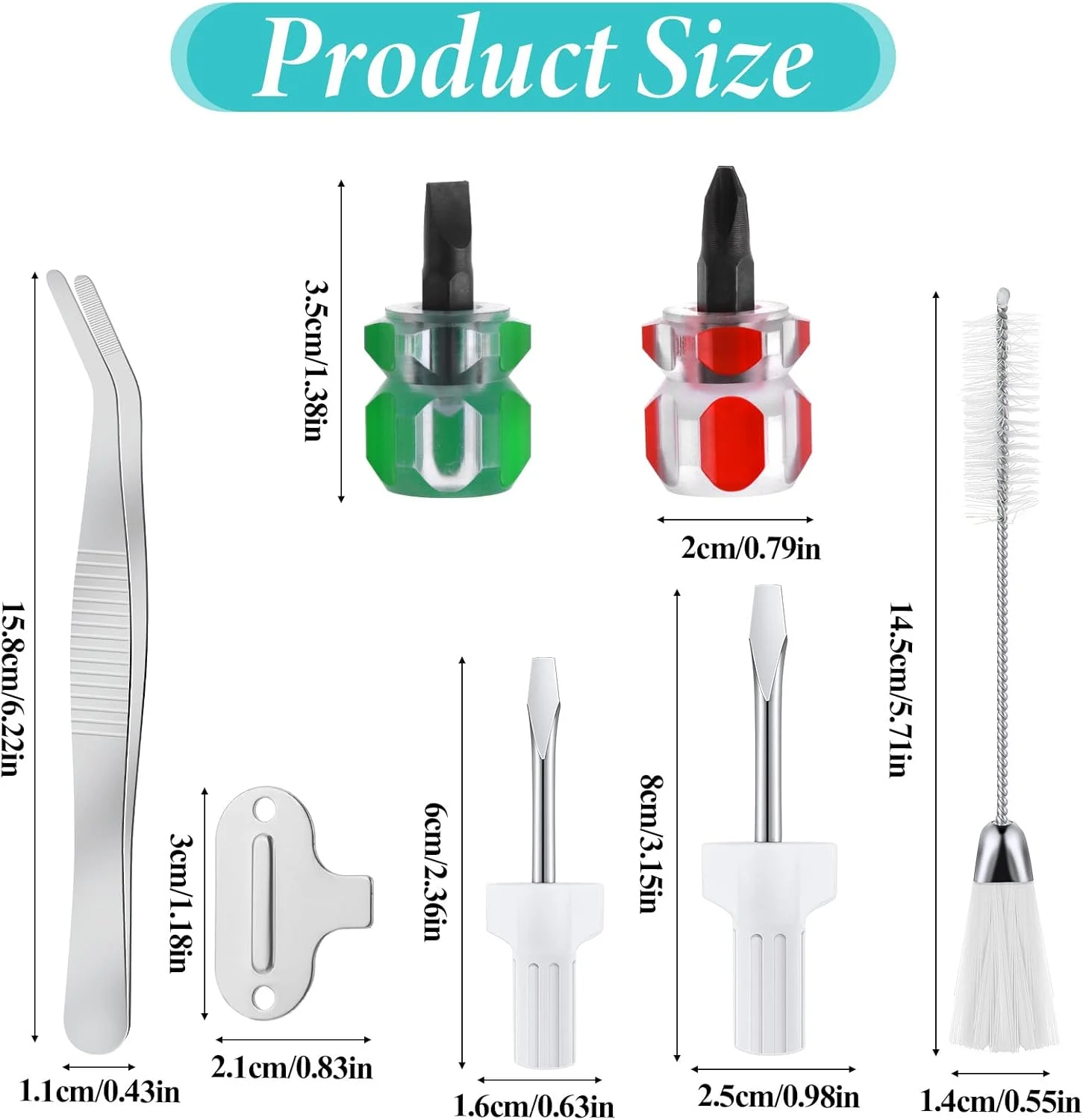 ست ۷ تکه ابزار تمیزکاری چرخ خیاطی شامل موچین، برس دو سر پرزگیر، پیچ گوشتی صفحه سوزن و ۴ عدد پیچ گوشتی کوتاه، ابزار تعمیر چرخ خیاطی، ابزار خیاطی