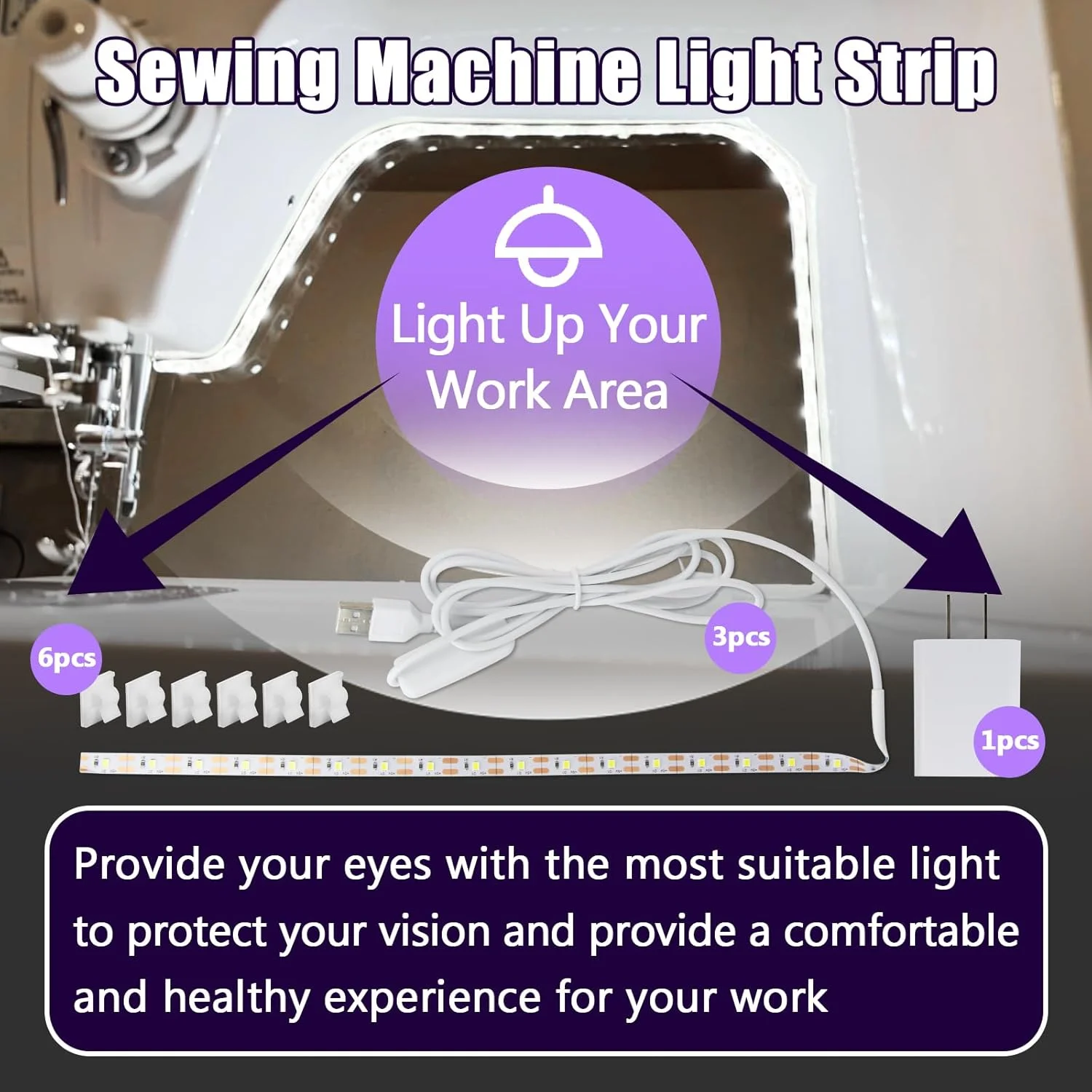 نوار چراغ LED چرخ خیاطی 3 عددی با دیمر لمسی، نوار چراغ LED چرخ خیاطی 12 اینچی با 60 LED، چراغ سفید روز، مناسب برای همه چرخ خیاطی ها