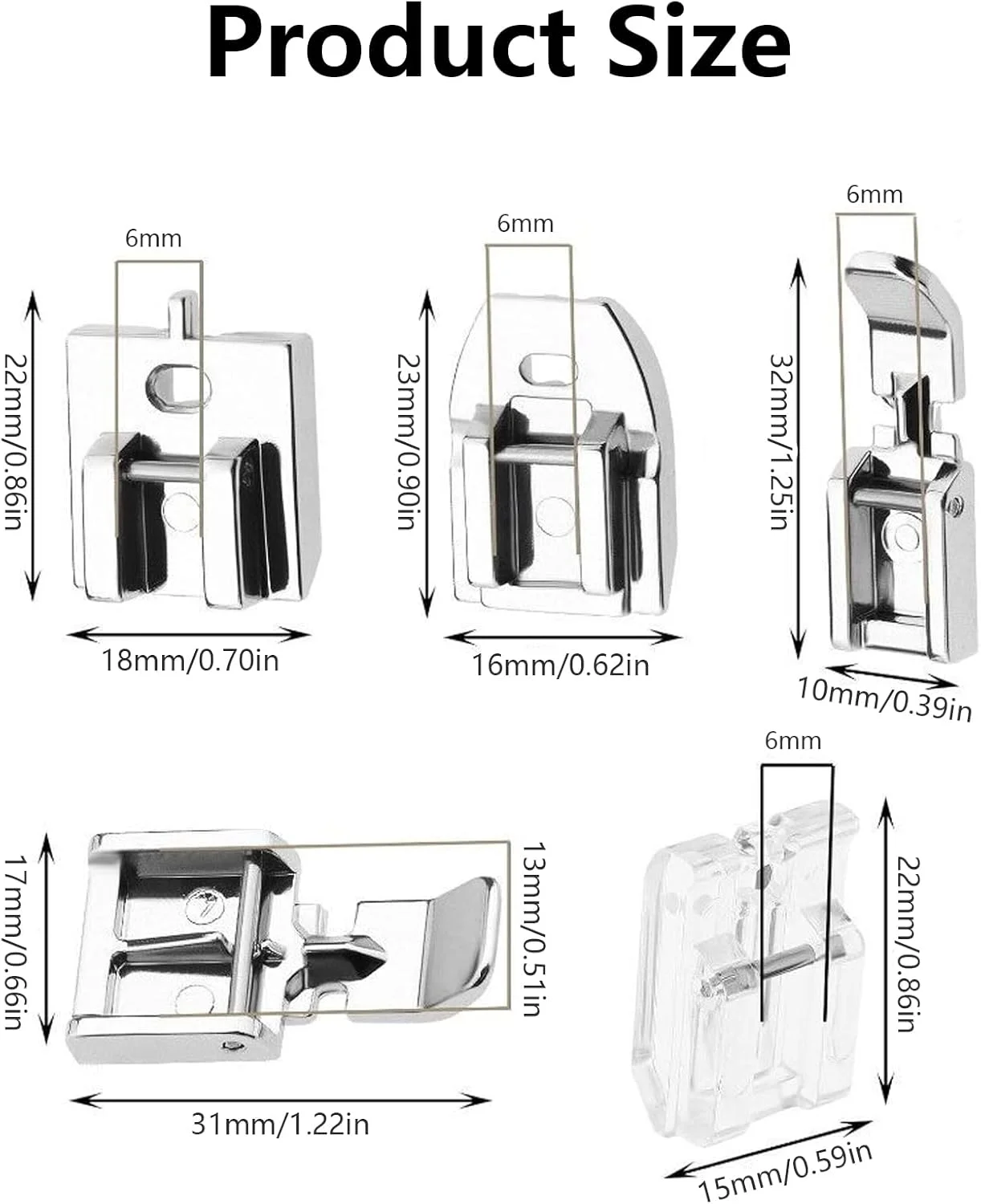 پایه های چرخ خیاطی - ست 5 عددی پایه زیپ نامرئی بادوام از جنس استیل ضد زنگ و پلاستیک برای لوازم جانبی چرخ خیاطی خانگی با ساق کوتاه