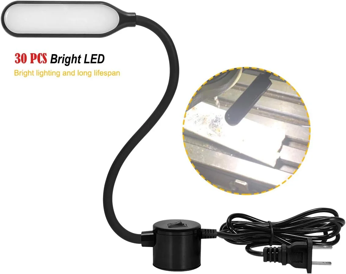چراغ LED چرخ خیاطی با گردن غازی انعطاف پذیر و پایه مغناطیسی برای میز کار، تراش و دریل