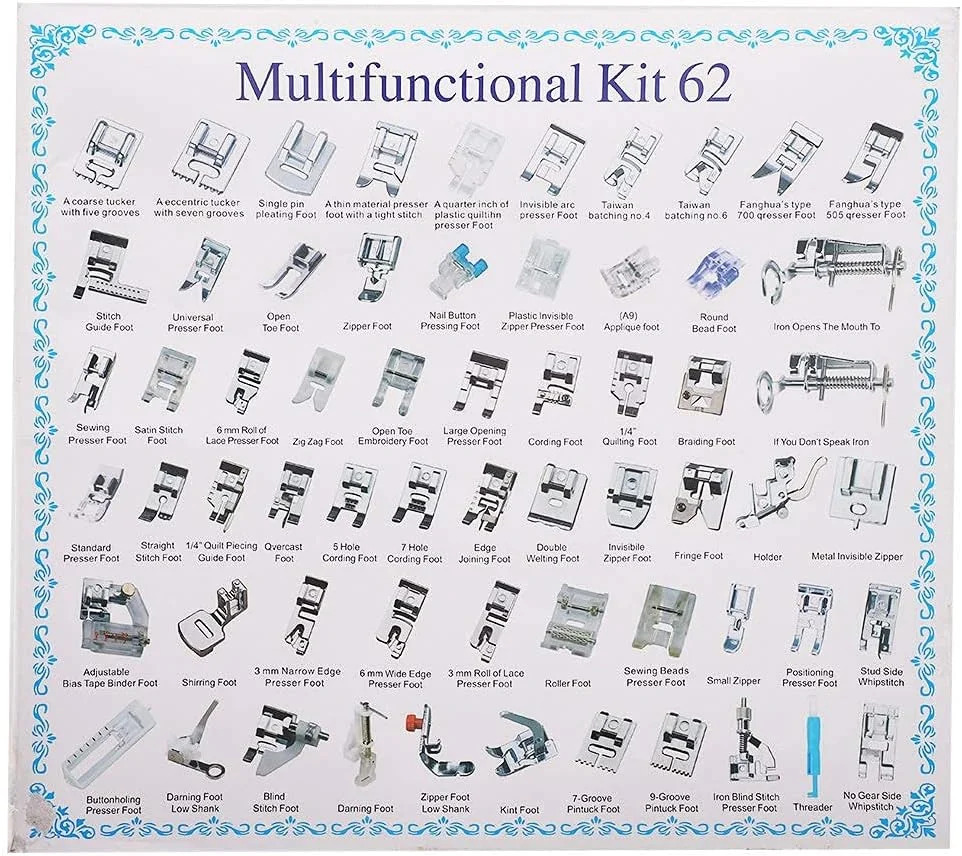 مجموعه 62 عددی پایه های چرخ خیاطی، پایه های چرخ خیاطی خانگی برای Brother، Singer، Janome