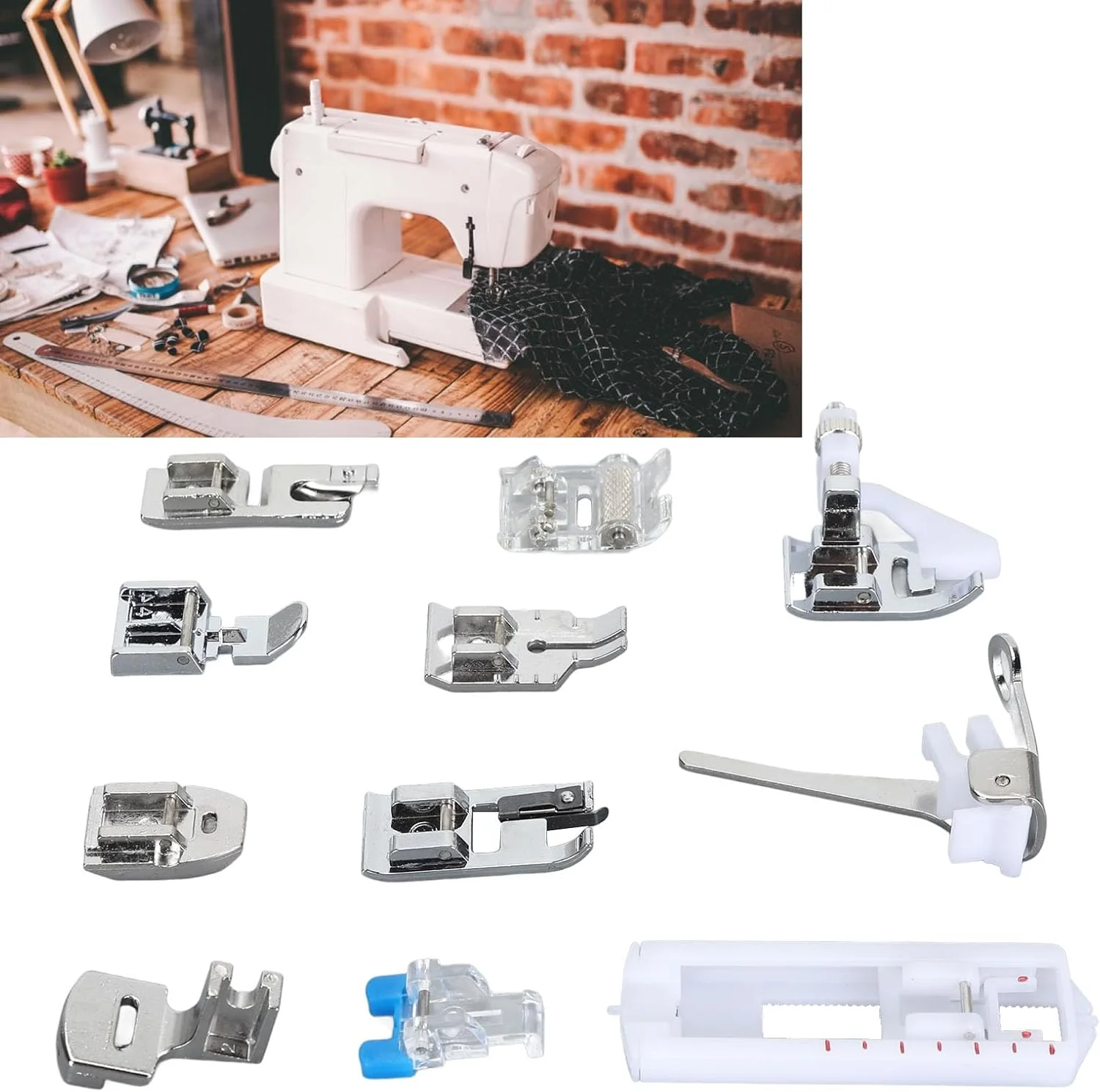 ست پایه های چرخ خیاطی جایگزین پایه های زیپ دوزی برای چرخ خیاطی خانگی 505A، 11 عددی