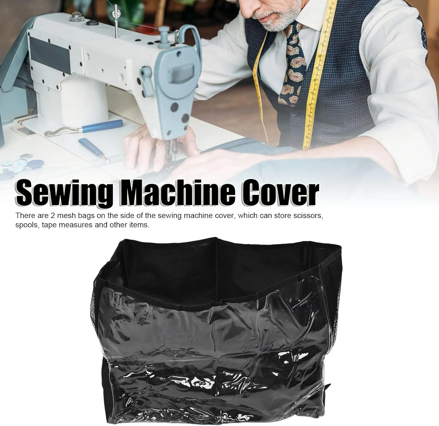 روکش محافظ چرخ خیاطی، کیف نگهداری روکش محافظ پارچه آکسفورد، روکش محافظ PVC قابل استفاده مجدد برای چرخ خیاطی خانگی - 44x32x21 سانتی متر