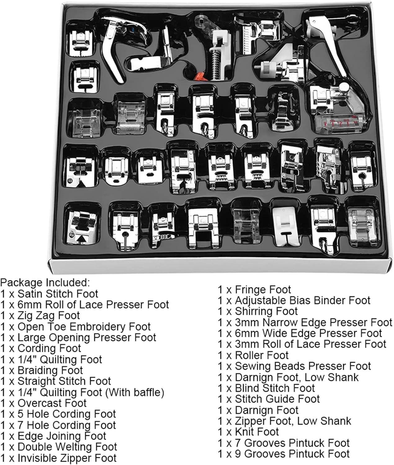مجموعه ۳۲ عددی پایه های چرخ خیاطی، پایه های چرخ خیاطی، پایه های چرخ خیاطی جهانی برای اتصال لبه ها و زیپ