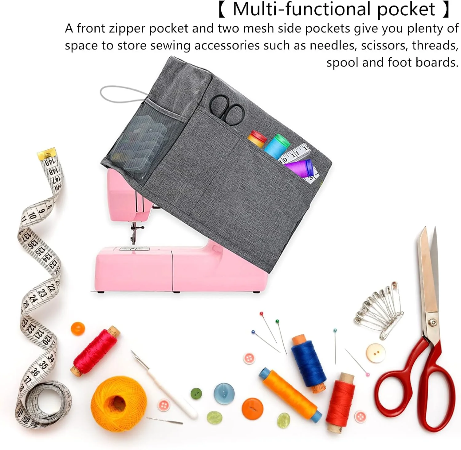 کیف چرخ خیاطی با جیب نگهداری لوازم جانبی، مناسب برای اکثر چرخ خیاطی های استاندارد
