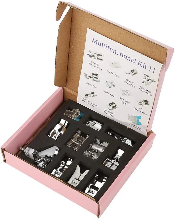 11 عدد پایه پرس چرخ خیاطی، لوازم جانبی چند منظوره پایه پرس برای چرخ خیاطی (جعبه صورتی 11 تکه)