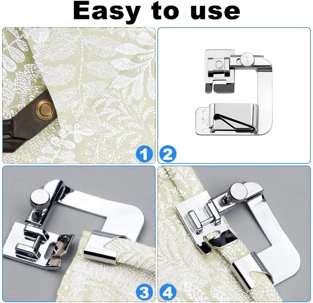 مجموعه 6 عددی پایه های چرخ خیاطی، پایه های فلزی استیل برای چرخ خیاطی، لبه دوزی، 3 عدد پایه برای لبه دوزی باریک (3/4/6 میلی متر)، 3 عدد پایه برای لبه دوزی پهن (4/8.6/8.8/8 اینچ)، لوازم خیاطی