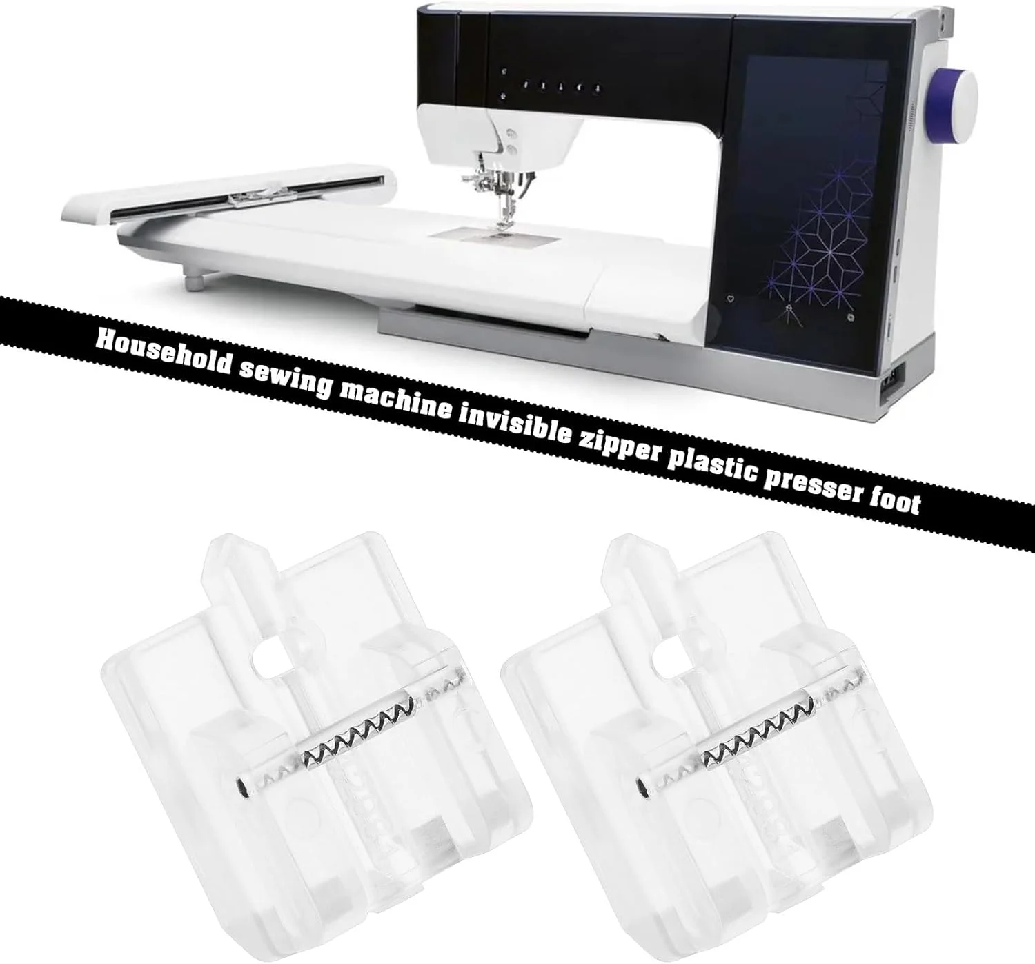 دو عدد پایه زیپ نامرئی شفاف فشاری 820474096 سازگار با Pfaff Expression 2014 سازگار با Hobby 42 سازگار با چرخ خیاطی Select 1471 150 1520