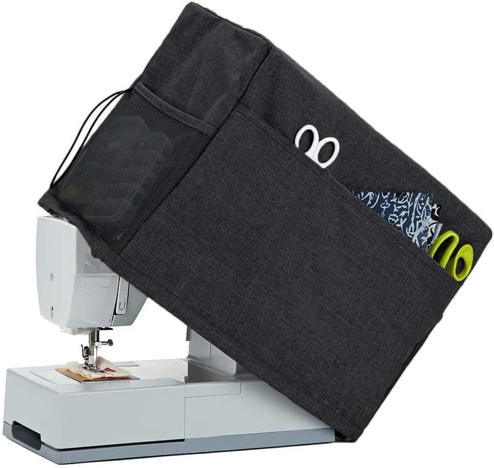 روکش پارچه ای چرخ خیاطی سنگین با جیب های نگهداری، روکش چرخ خیاطی، روکش دستگاه دوخت مشکی