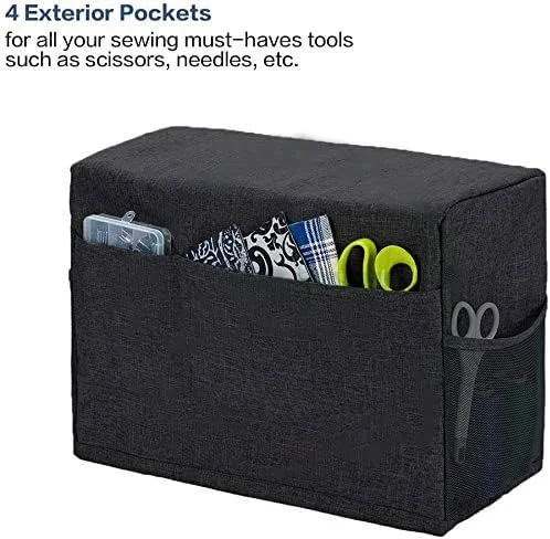 روکش پارچه ای چرخ خیاطی سنگین با جیب های نگهداری، روکش چرخ خیاطی، روکش دستگاه دوخت مشکی