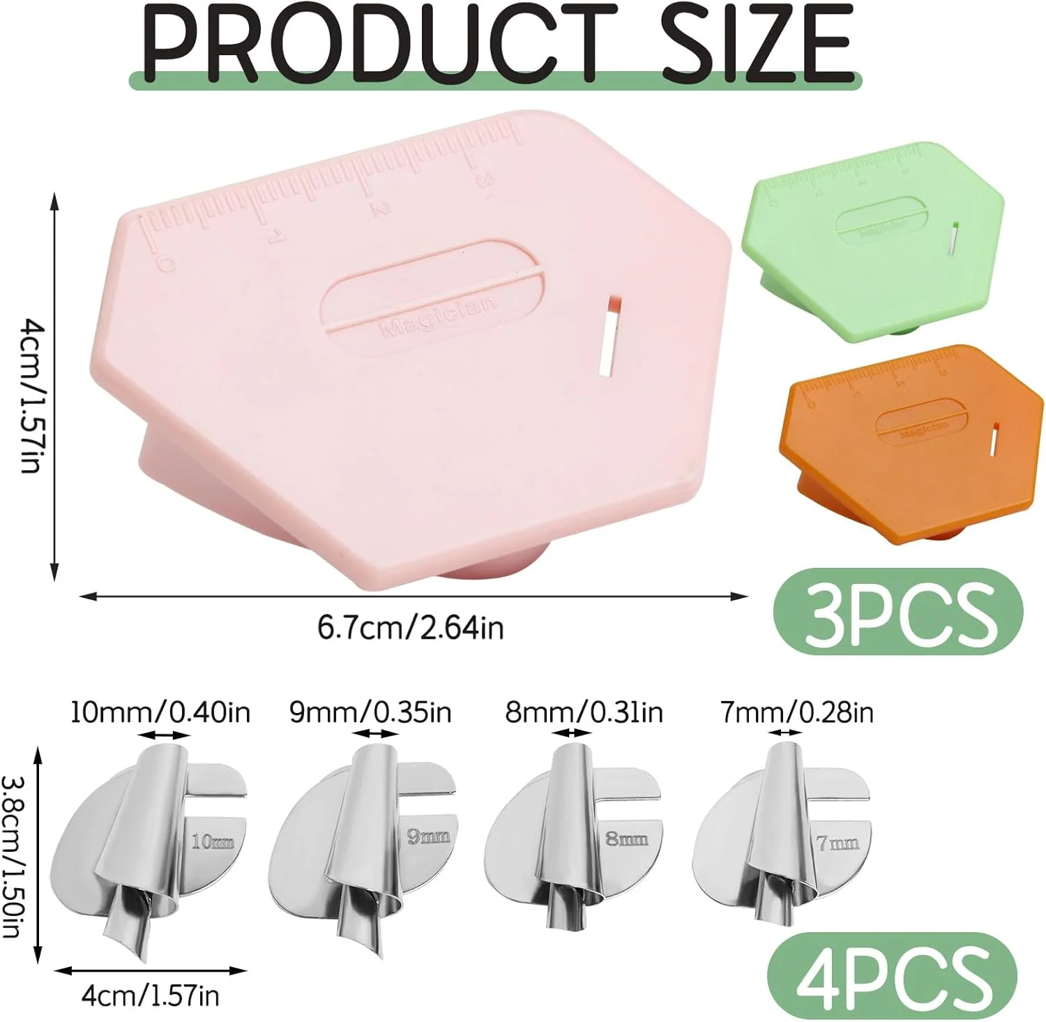 راهنمای درز مغناطیسی Sharelove برای چرخ خیاطی، لوازم جانبی چرخ خیاطی 3 عدد راهنمای درز چند وجهی چند منظوره راهنمای لبه با مقیاس 4 سایز ابزار خیاطی آهن ضد زنگ پایه لبه رول شده/7-10 میلی متر