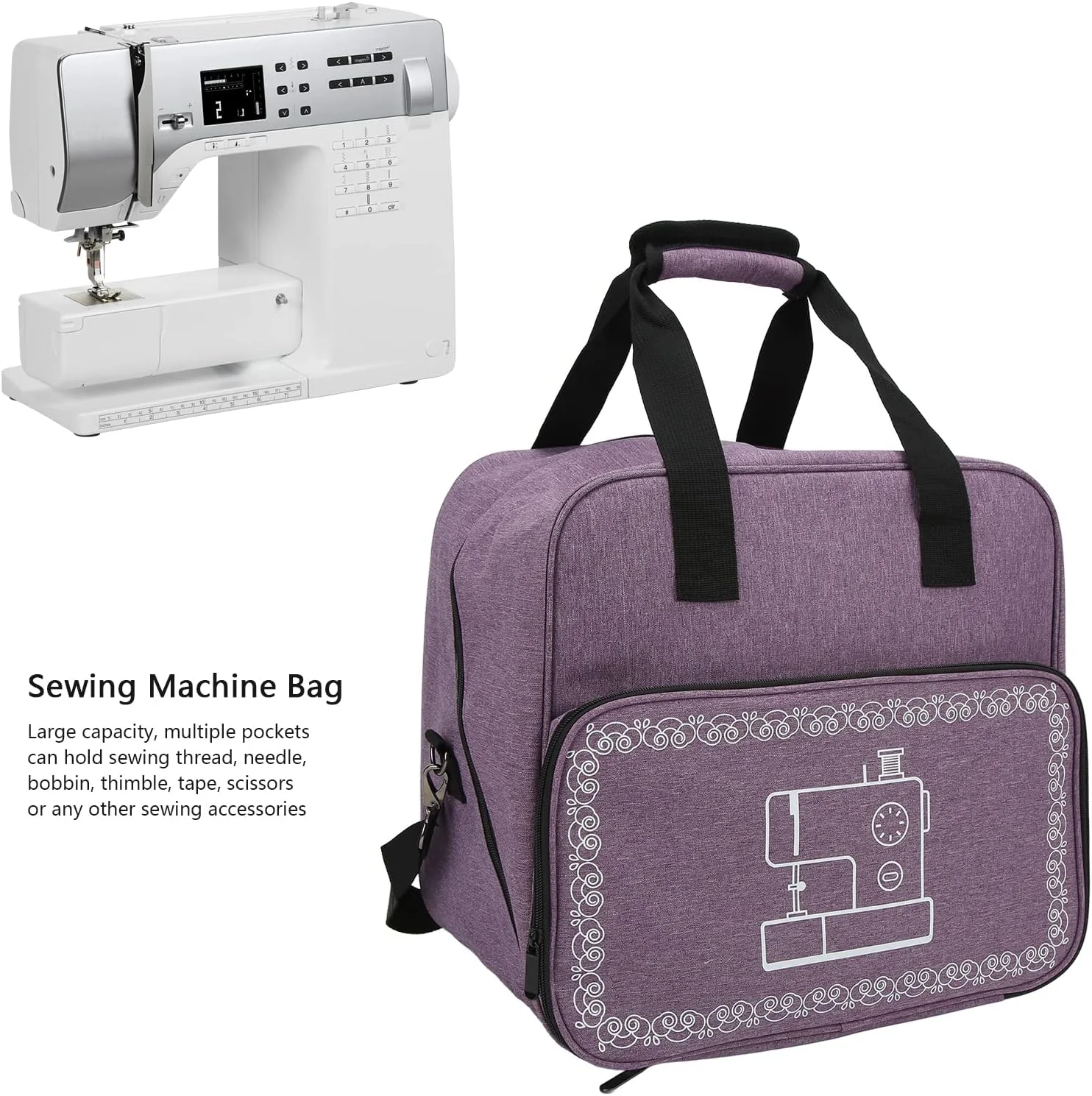 کیف چرخ خیاطی Shanrya، بادوام، کاربردی، نفیس، زیبا، با ظرفیت زیاد، دستی، قابل حمل برای مسافرت و منزل (بنفش)
