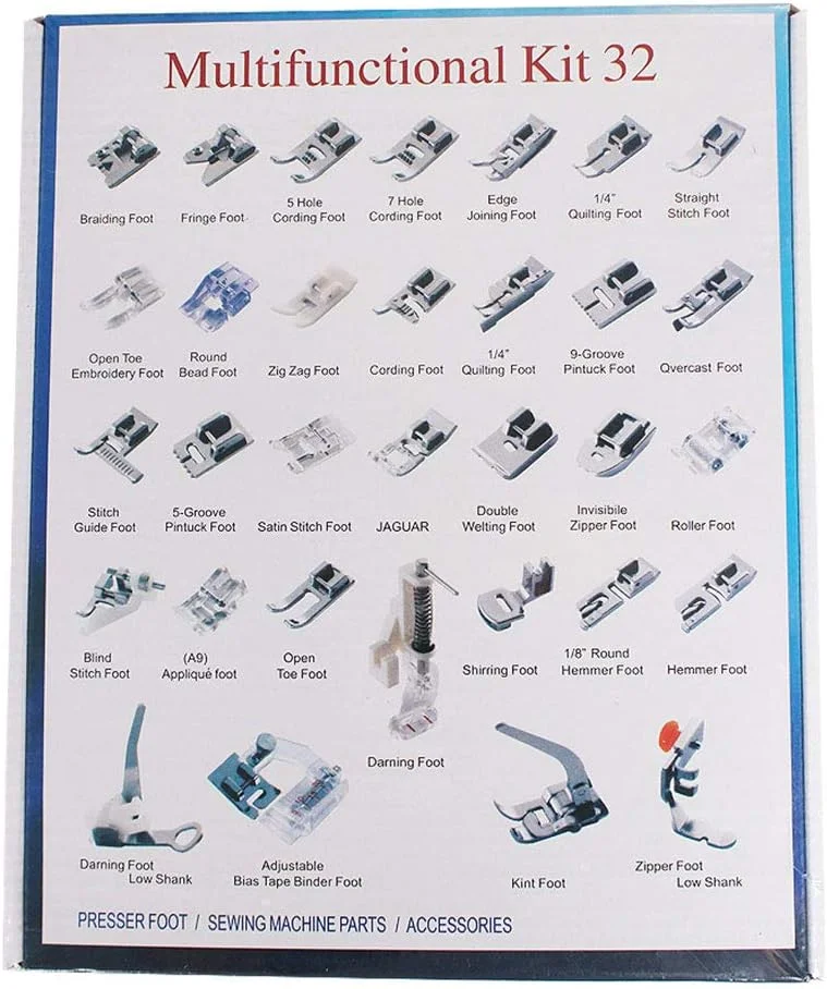 شووای هگربی 32 عددی / ست پایه چرخ خیاطی، پایه های چرخ خیاطی خانگی، کیت متنوع جایگزین برای برادر