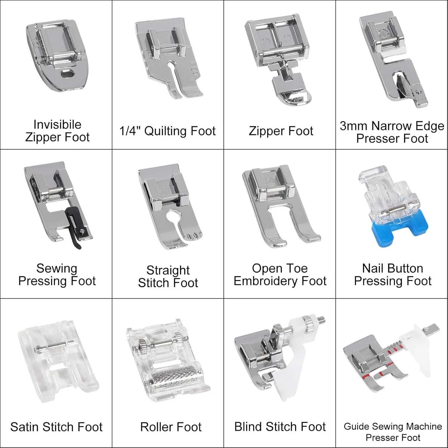 ست 12 عددی پایه های چرخ خیاطی Shutao، پایه های فشاری چرخ خیاطی چند منظوره مناسب برای اکثر لوازم جانبی چرخ خیاطی پایه کوتاه