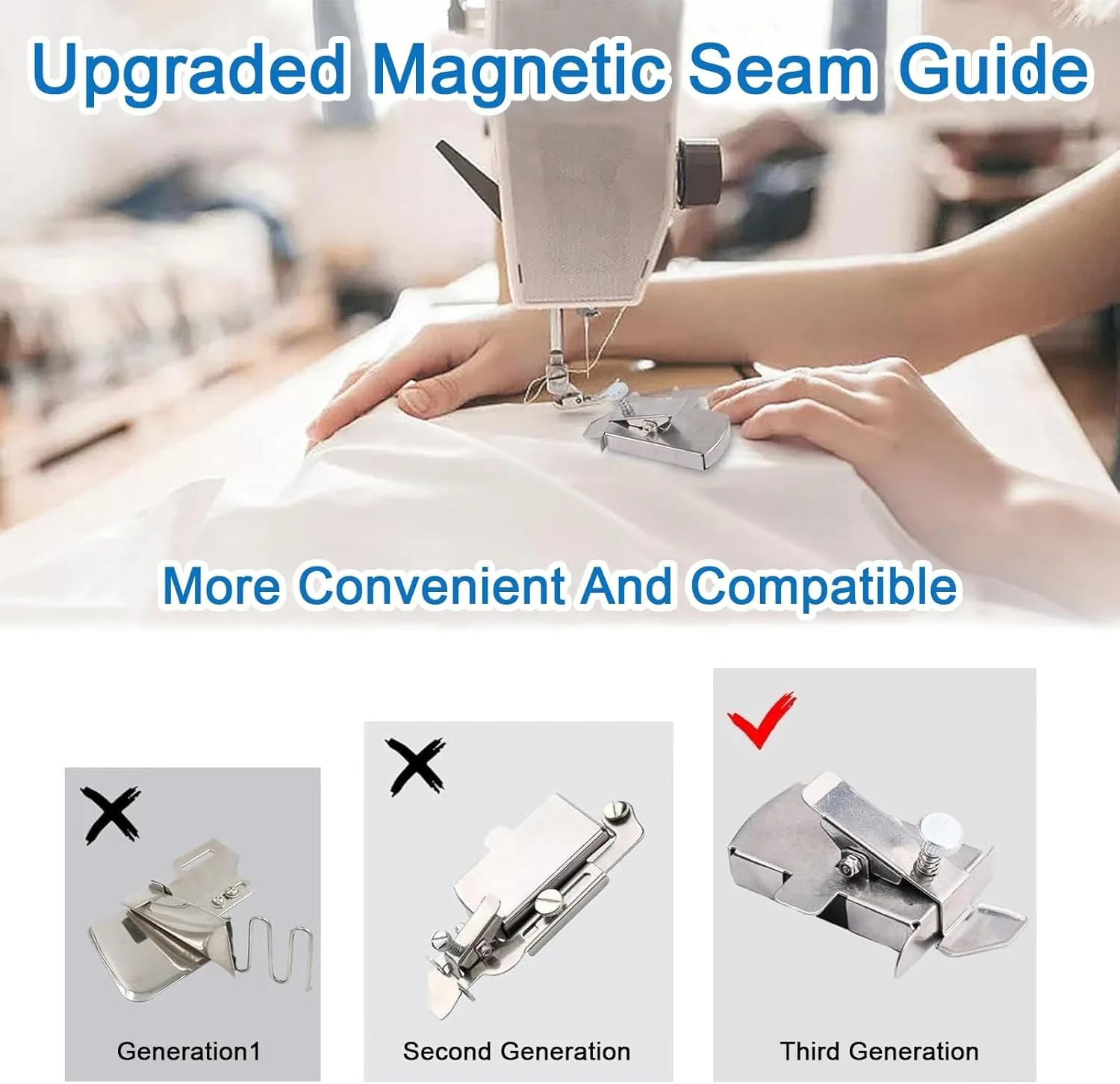 بسته 2 عددی راهنمای درز مغناطیسی، سنج مغناطیسی ضد فر چند منظوره، لوازم جانبی جهانی چرخ خیاطی، راهنمای درز مغناطیسی برای چرخ خیاطی، ابزار اتصال چرخ خیاطی