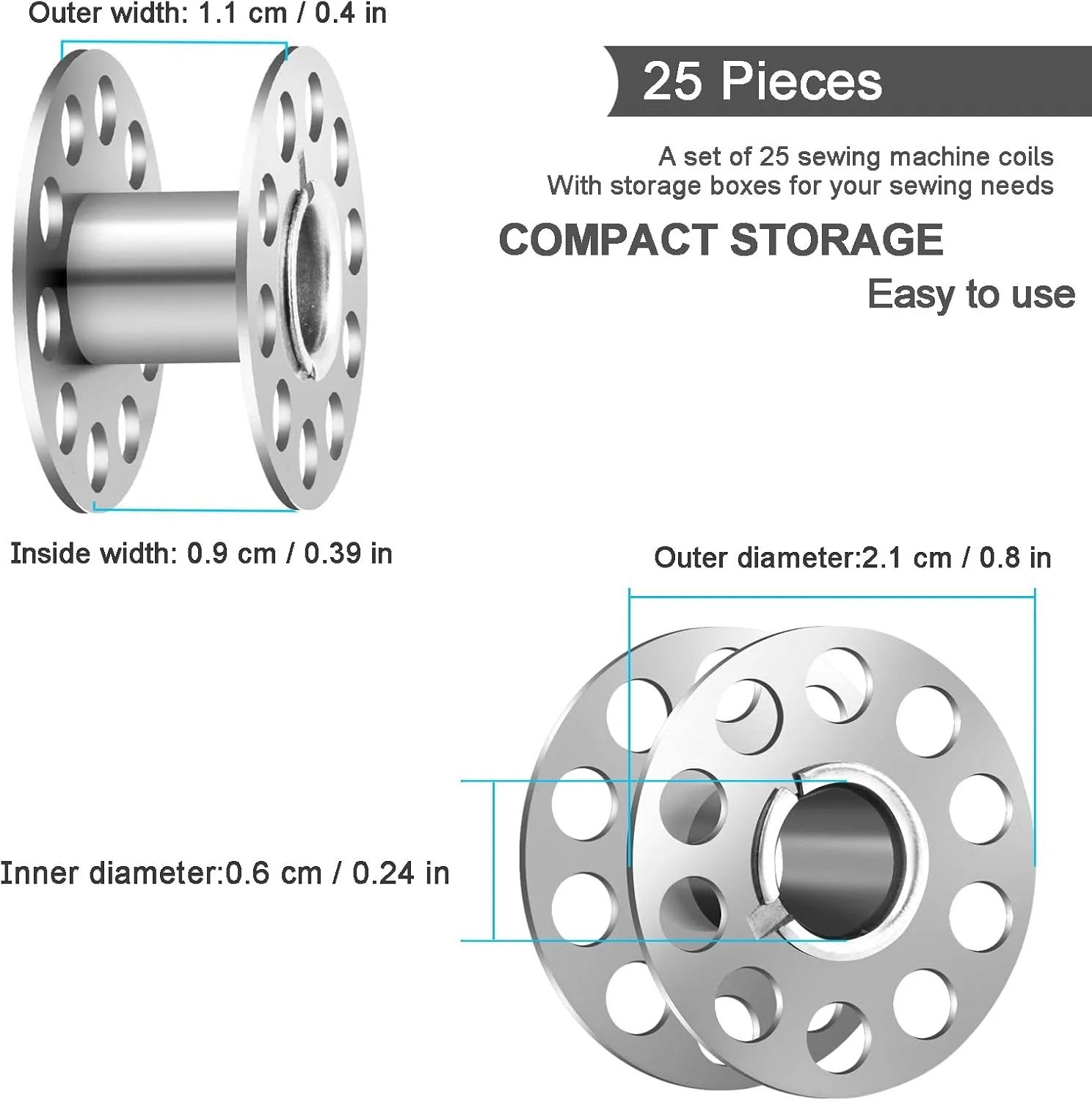 ماسوره چرخ خیاطی، ماسوره خالی چرخ خیاطی با جعبه نگهداری، ماسوره فلزی نخ، 25 عدد