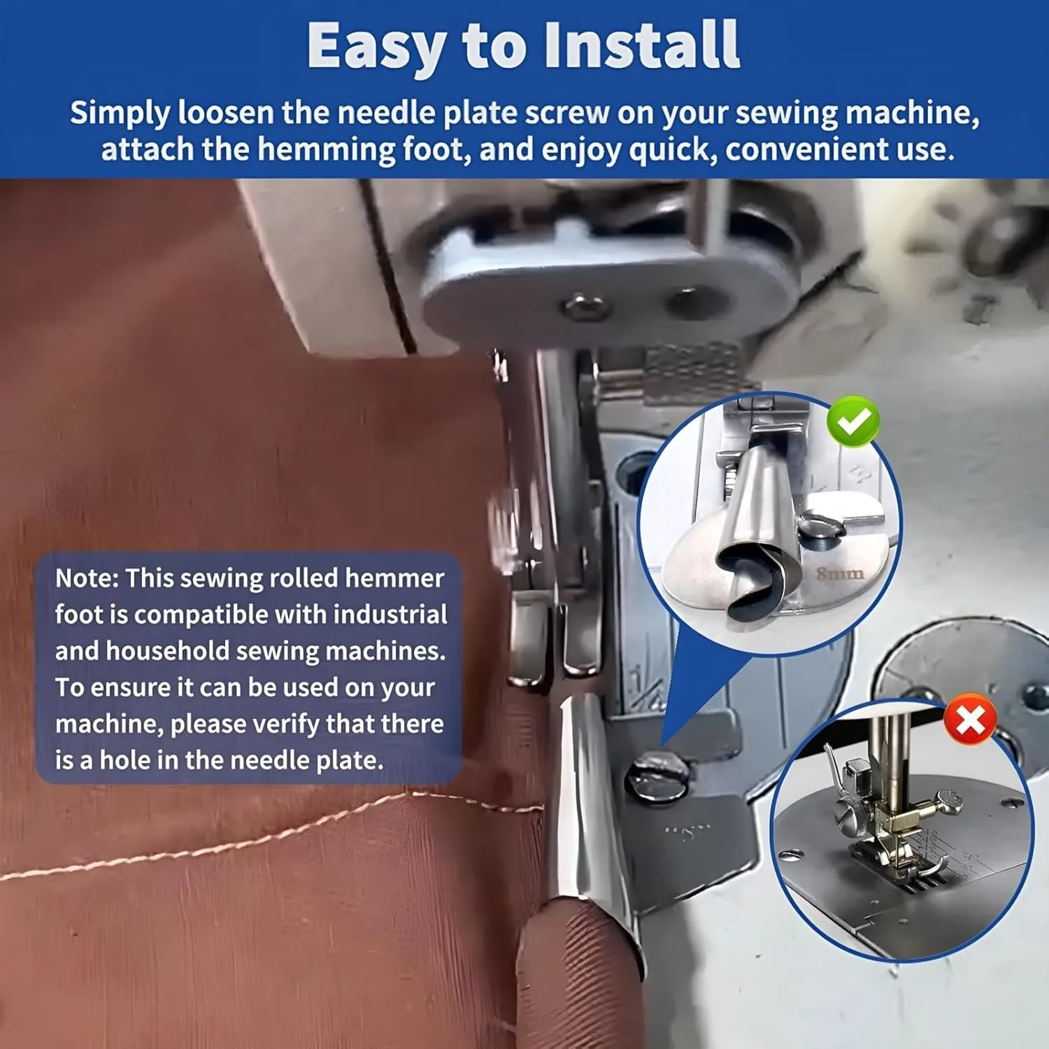 ست ۸ عددی پایه لب تو جهانی چرخ خیاطی، راهنمای درز برای چرخ خیاطی، پایه لب تو پهن برای مصارف خانگی و صنعتی، سایزهای ۳ تا ۱۰ میلی‌متر، برای لبه دوزی دقیق