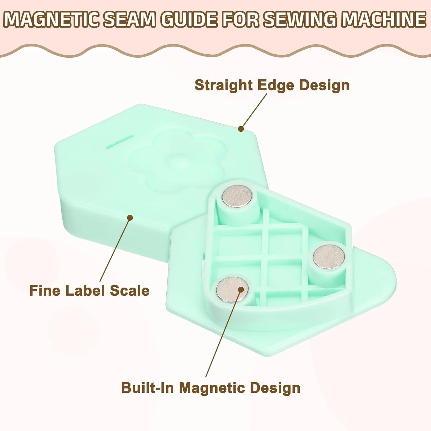 راهنمای درز مغناطیسی 3 عددی برای چرخ خیاطی، راهنمای لبه دوزی چند ضلعی 6 سانتی متری با مقیاس، ابزار اندازه گیری لبه مغناطیسی برای لوازم و لوازم جانبی خیاطی جهانی، سبز