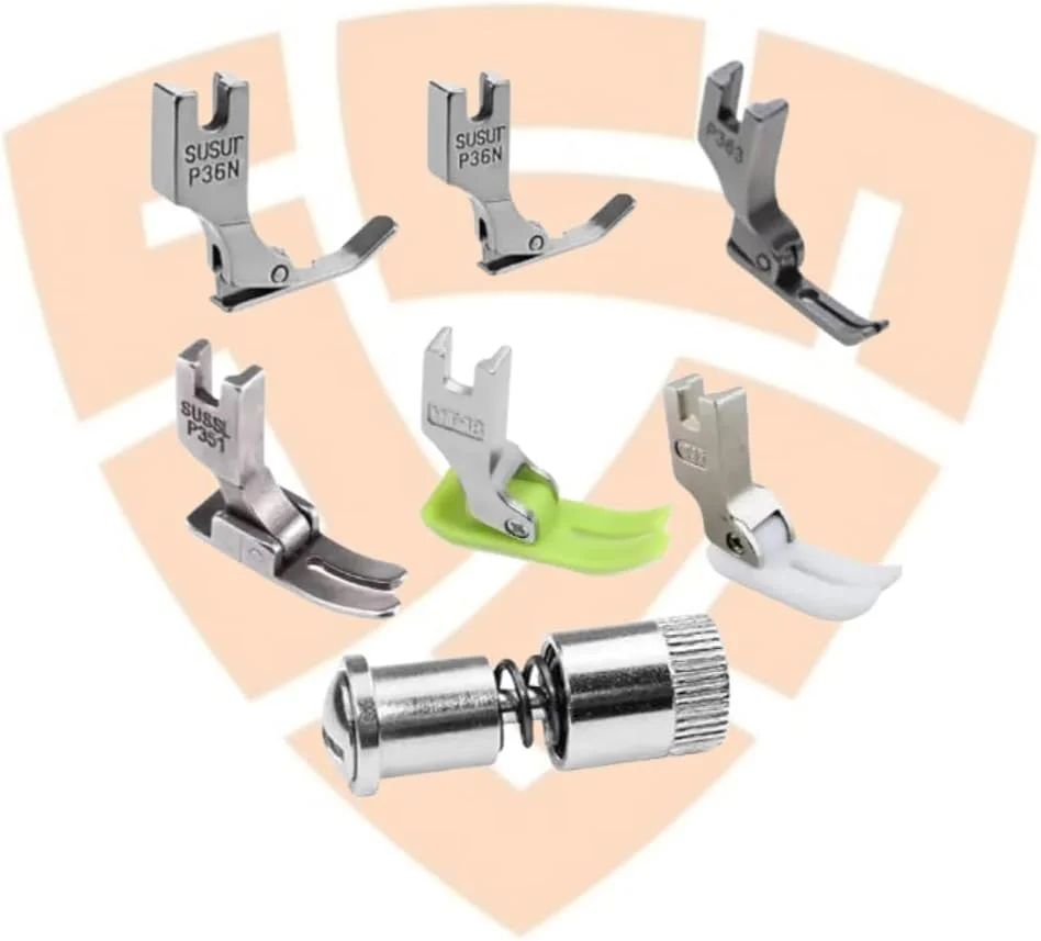 مجموعه پایه های چرخ خیاطی صنعتی شامل پایه P36LN، پایه P36N، پایه P351، پایه P363، پایه MT18، پایه T35 و پیچ تعویض سریع