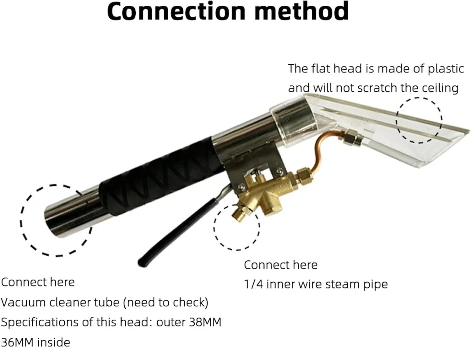 نازل استخراج کننده استیل ضد زنگ 1000 PSI، عصای سبک وزن 15.7 اینچی با شیر برنجی و سر شفاف، مناسب برای خودرو، فرش و مبلمان