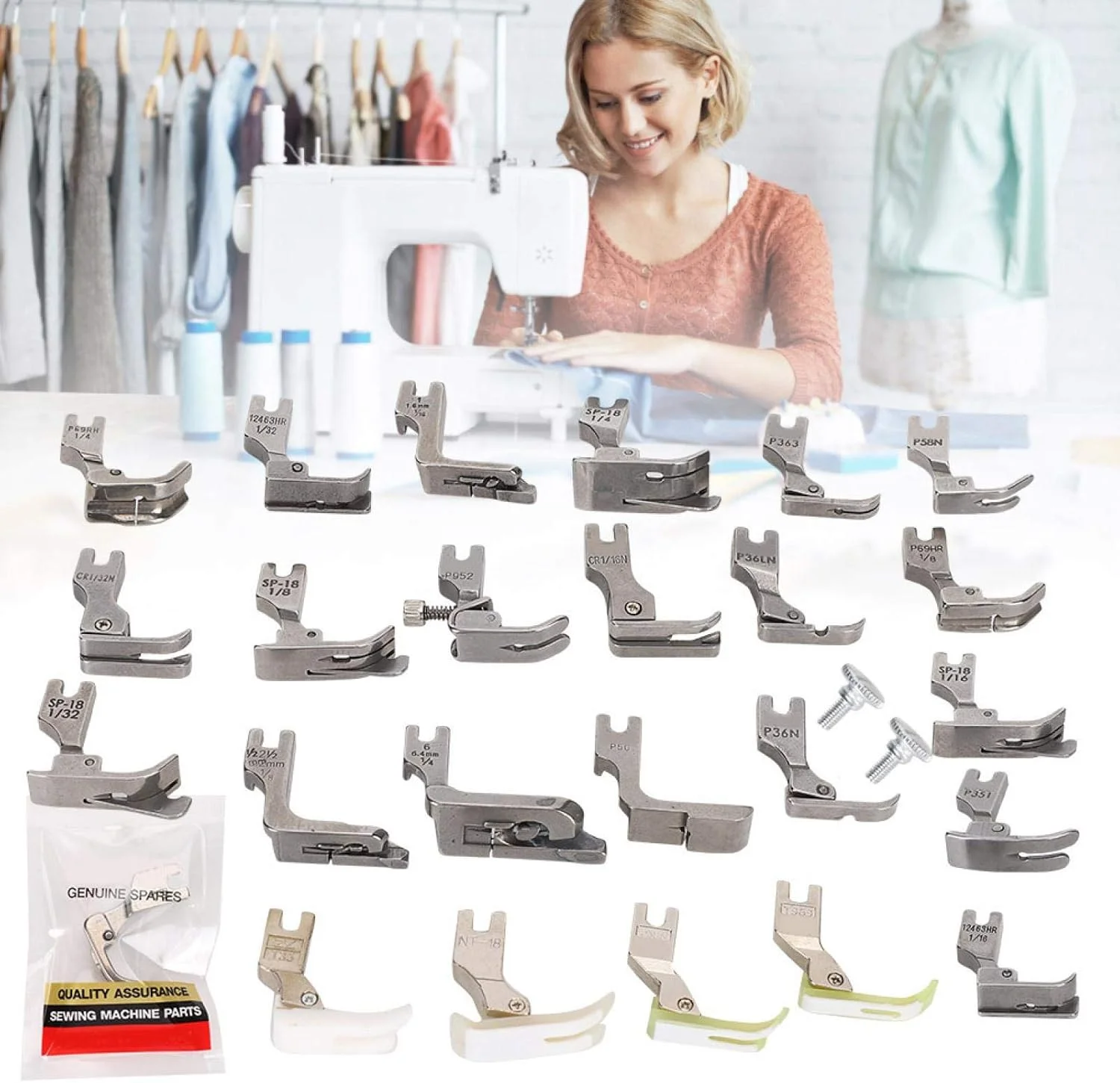 ست پایه های چرخ خیاطی، استیل ضد زنگ، چند منظوره برای چرخ خیاطی های خانگی، ست 25 عددی به همراه 2 پیچ