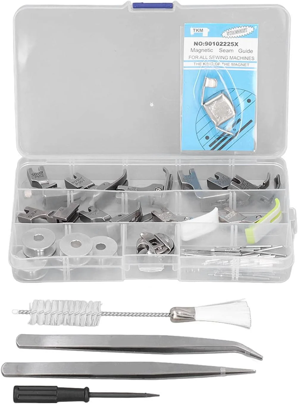 مجموعه پایه های دوخت استیل ضد زنگ با کیفیت بالا، جایگزینی کاربردی برای چرخ خیاطی های صنعتی، نگهداری آسان با جعبه پلاستیکی، مناسب برای اکثر ماشین های ژرسه